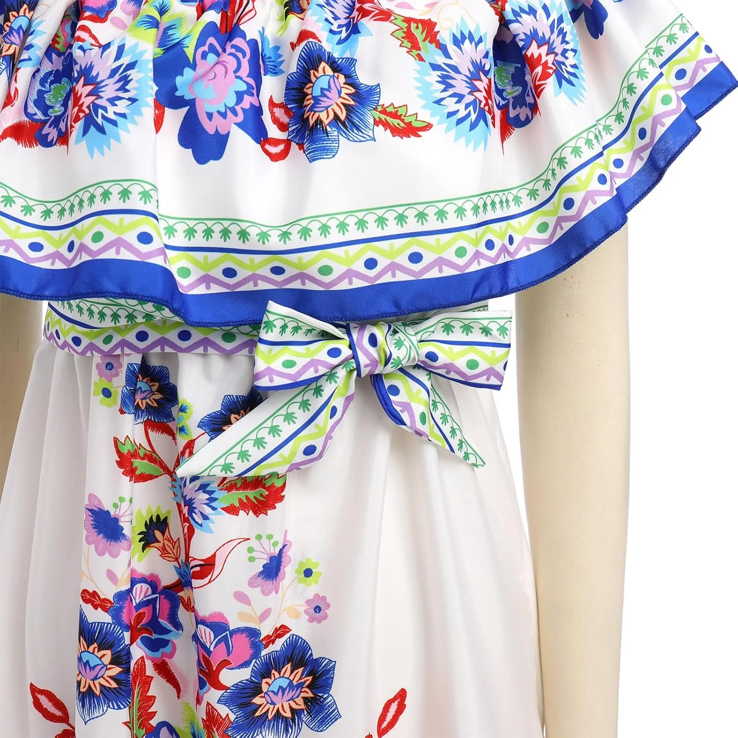 IDOPIP Mexican Dresses for Women Floral Embroidered Maxi Dresses Summer Ruffle Off Shoulder Traditional Fiesta Party Vestidos