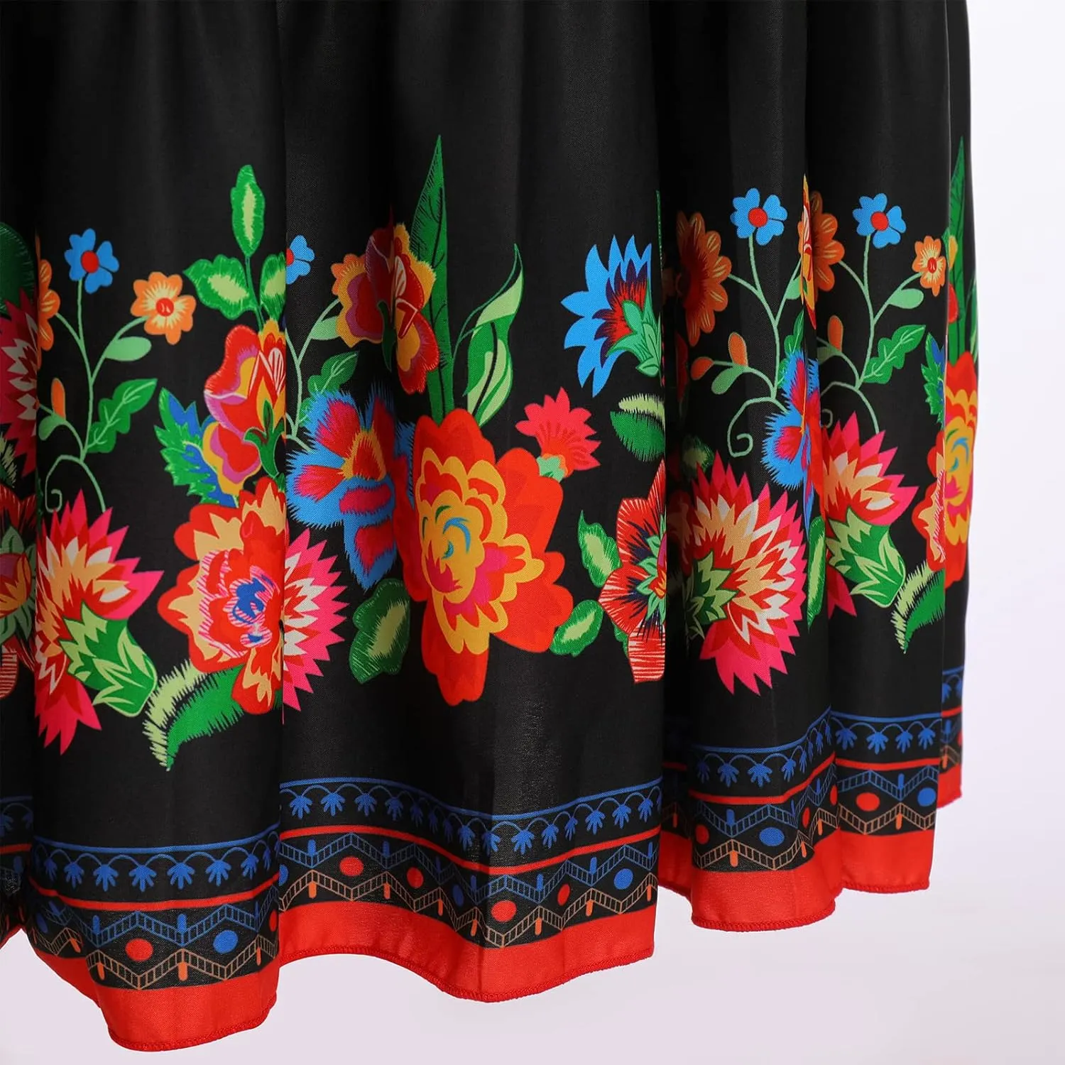 IDOPIP Mexican Dresses for Women Floral Embroidered Maxi Dresses Summer Ruffle Off Shoulder Traditional Fiesta Party Vestidos