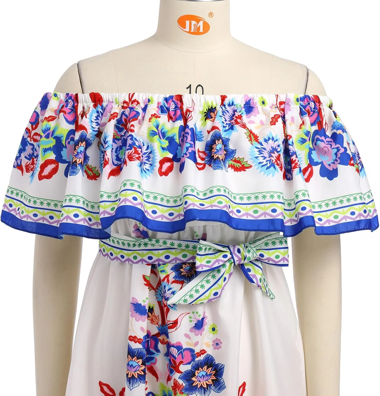IDOPIP Mexican Dresses for Women Floral Embroidered Maxi Dresses Summer Ruffle Off Shoulder Traditional Fiesta Party Vestidos