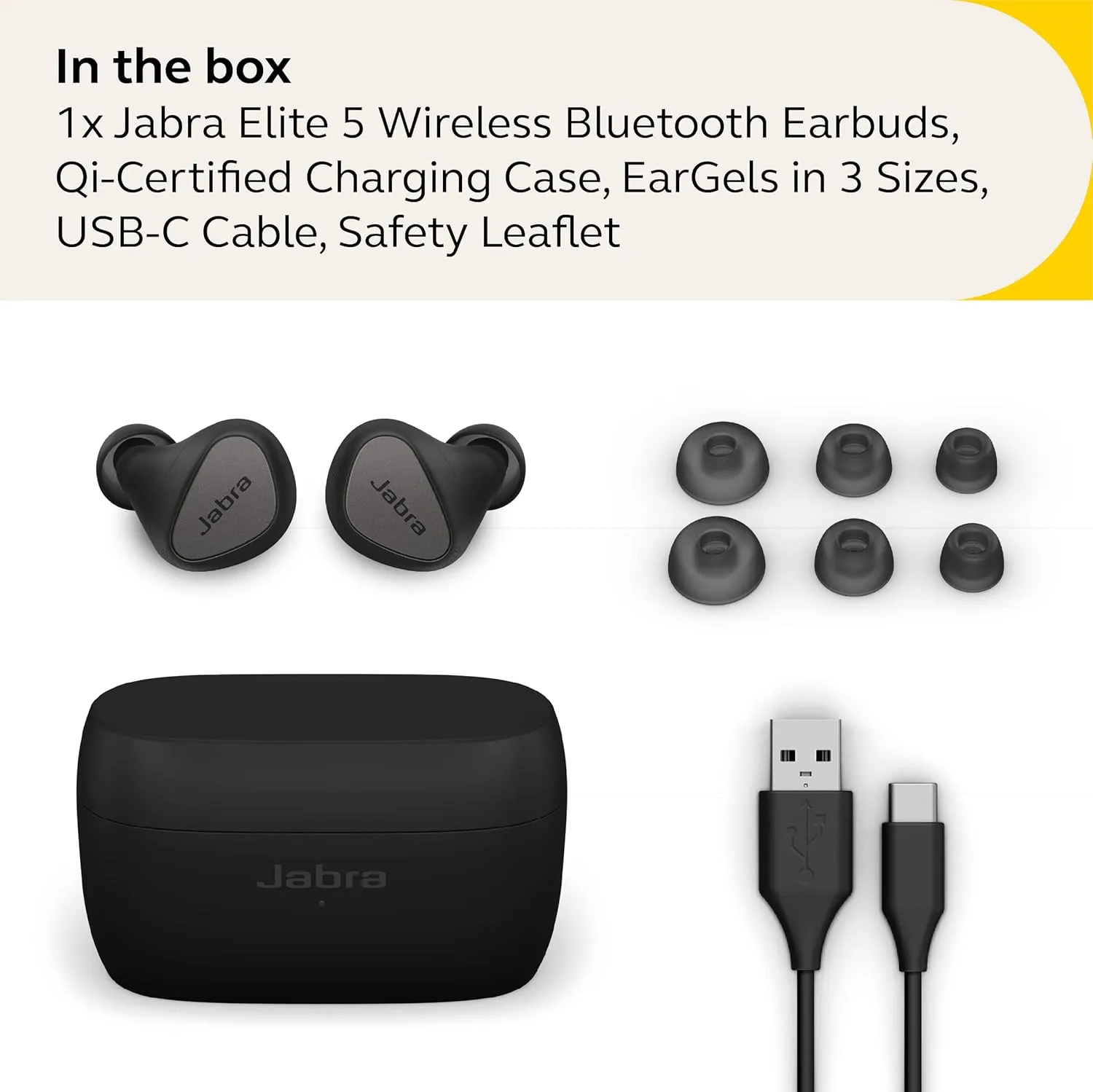 Jabra Elite 5 True Wireless in-Ear Bluetooth Earbuds - Hybrid Active Noise Cancellation (ANC), 6 Built-in Microphones for Clear Calls, Small Ergonomic Fit and 6mm Speakers - Titanium Black