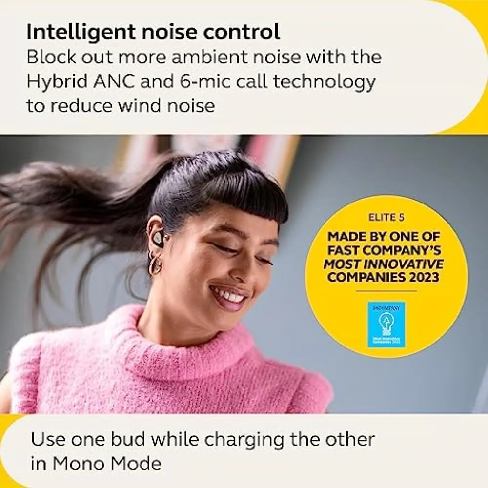 Jabra Elite 5 True Wireless in-Ear Bluetooth Earbuds - Hybrid Active Noise Cancellation (ANC), 6 Built-in Microphones for Clear Calls, Small Ergonomic Fit and 6mm Speakers - Titanium Black