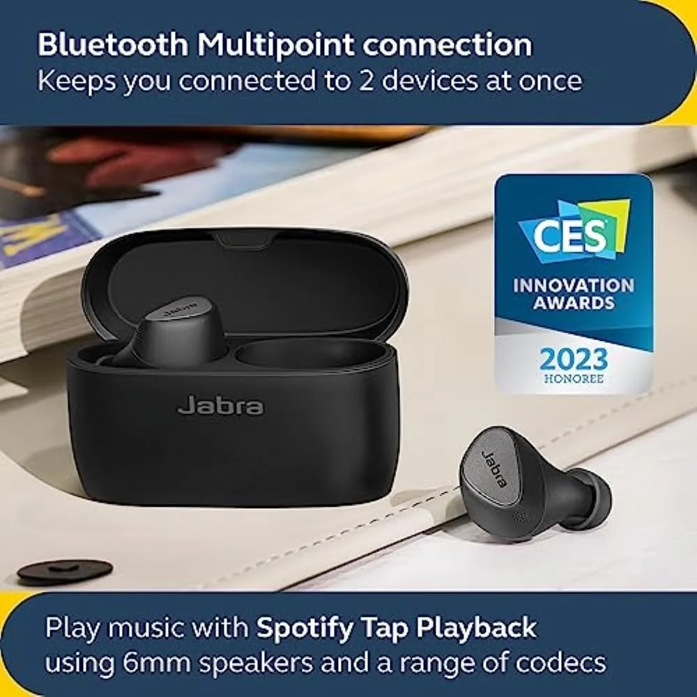 Jabra Elite 5 True Wireless in-Ear Bluetooth Earbuds - Hybrid Active Noise Cancellation (ANC), 6 Built-in Microphones for Clear Calls, Small Ergonomic Fit and 6mm Speakers - Titanium Black