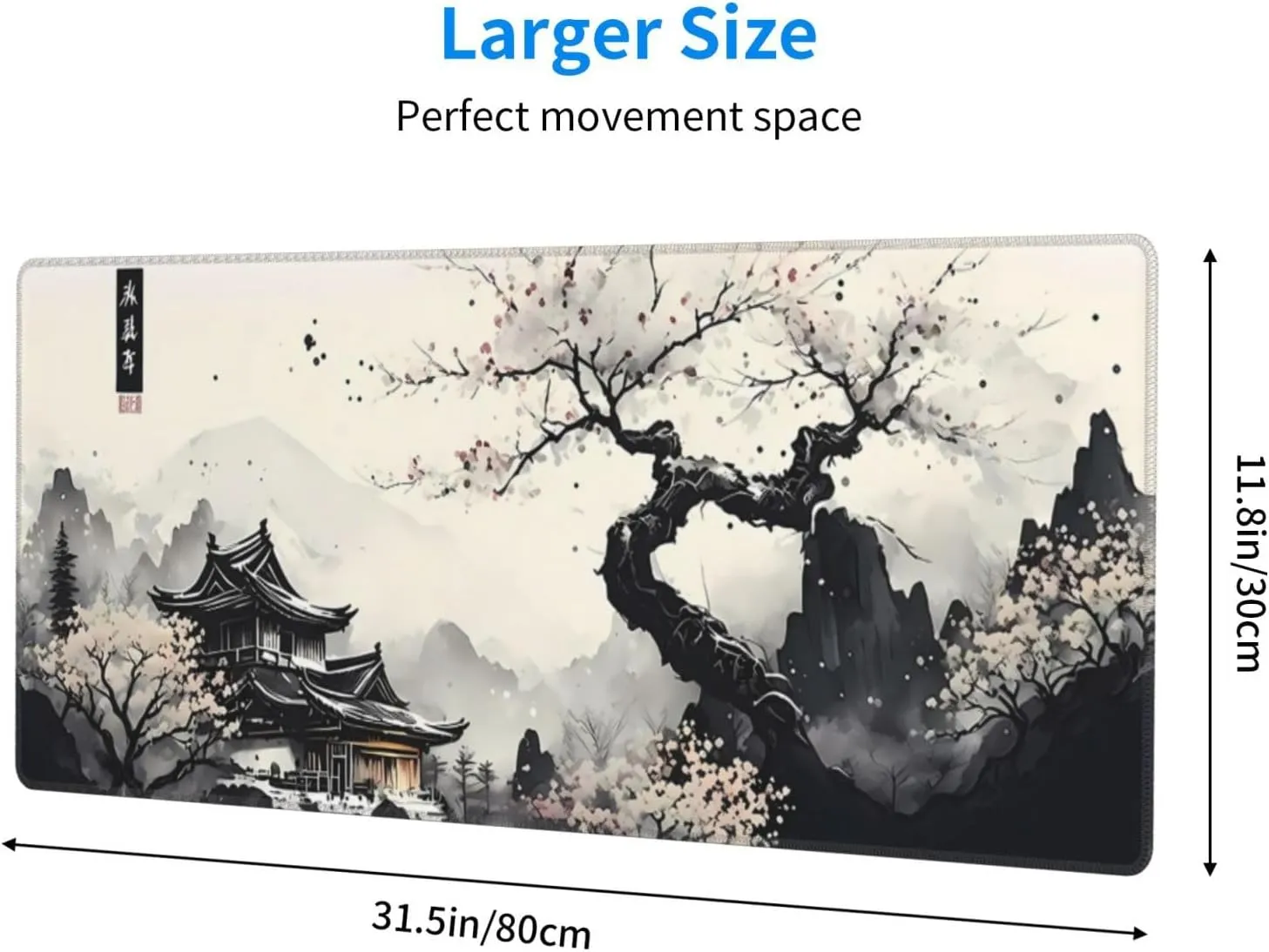 Japanese Mouse Pad, Large Japanese Desk Mat, XL Anime Gaming Keyboard Mat, Non-Slip Rubber Base, Big Extended Desk Protector for Home Office, 31.5x11.8