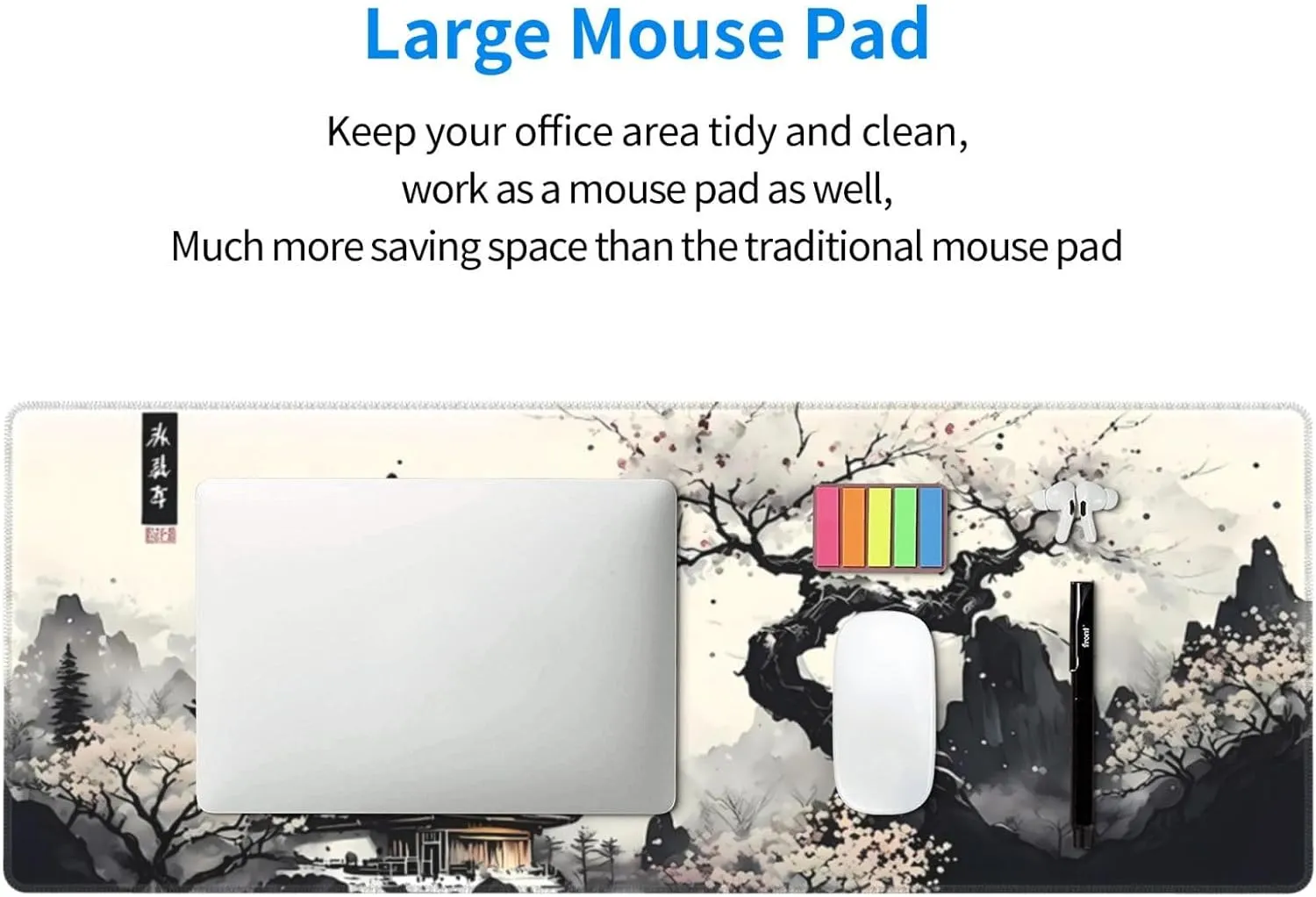 Japanese Mouse Pad, Large Japanese Desk Mat, XL Anime Gaming Keyboard Mat, Non-Slip Rubber Base, Big Extended Desk Protector for Home Office, 31.5x11.8
