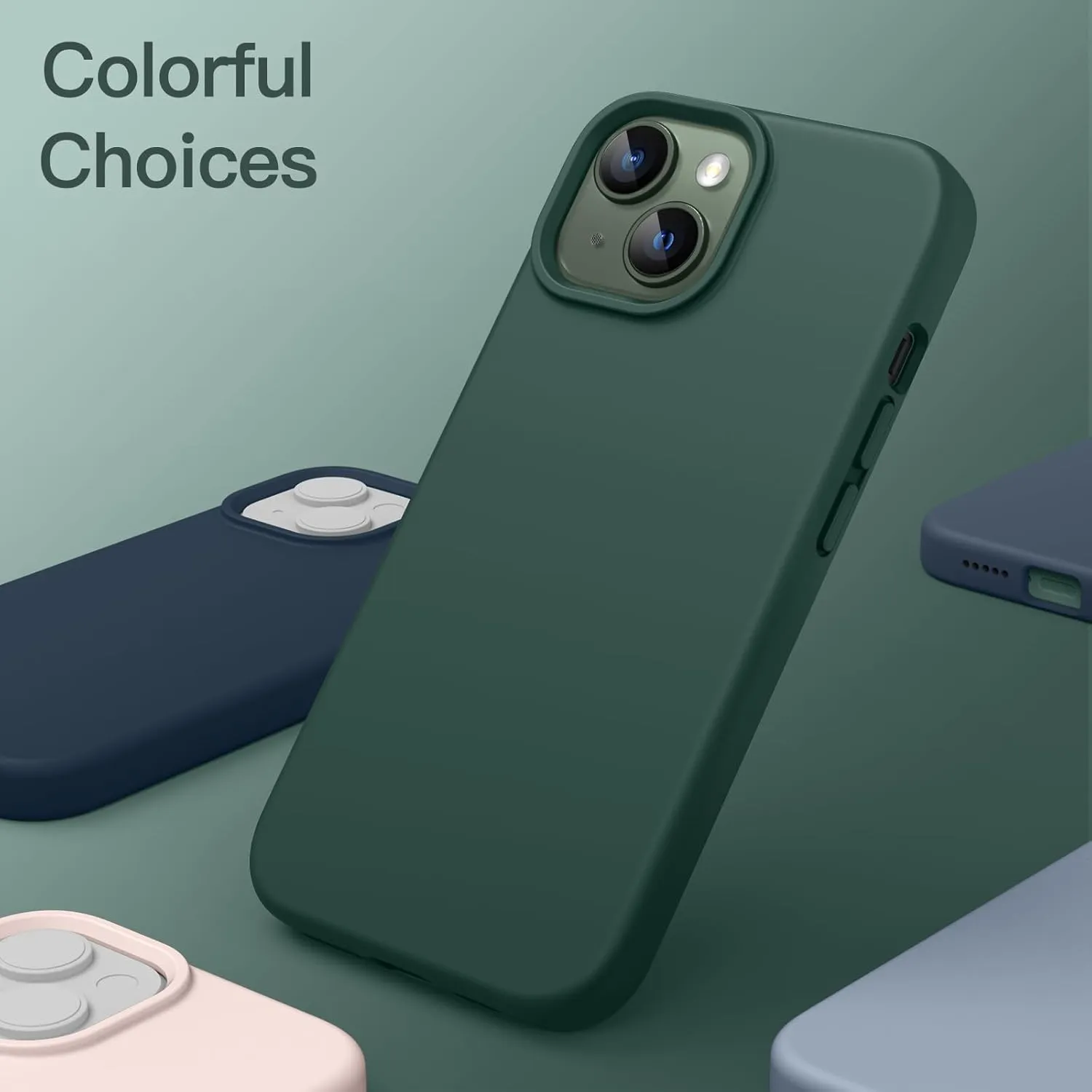 JETech Silicone Case for iPhone 13 6.1-Inch, Silky-Soft Touch Full-Body Protective Phone Case, Shockproof Cover with Microfiber Lining (Midnight Green)