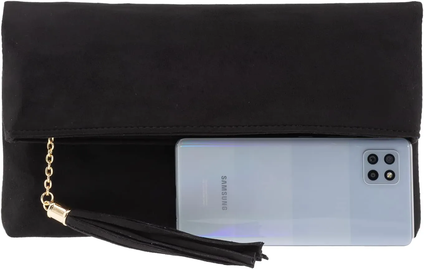 JNB Faux Micro Suede Fold Over Clutch