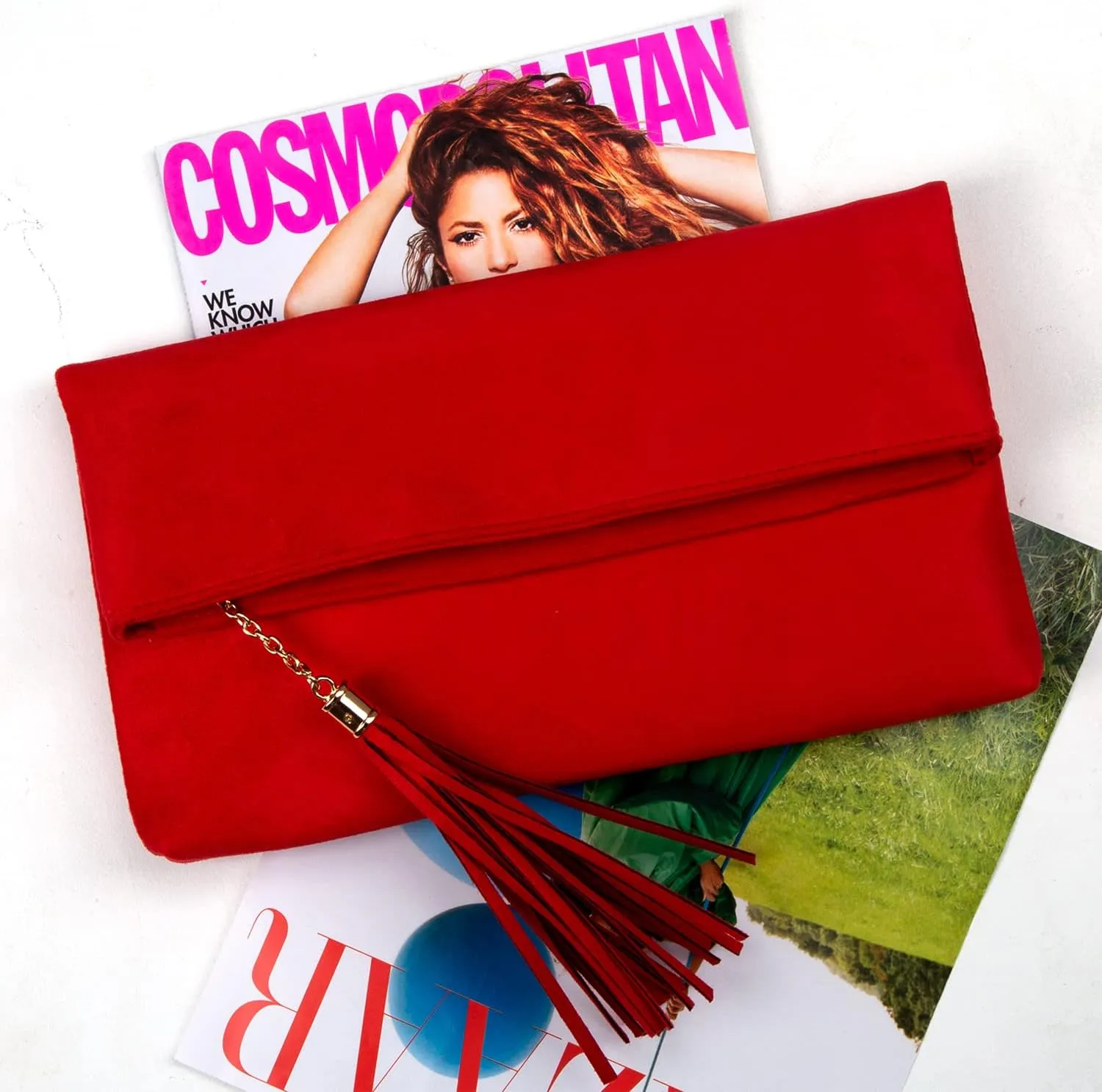 JNB Faux Micro Suede Fold Over Clutch