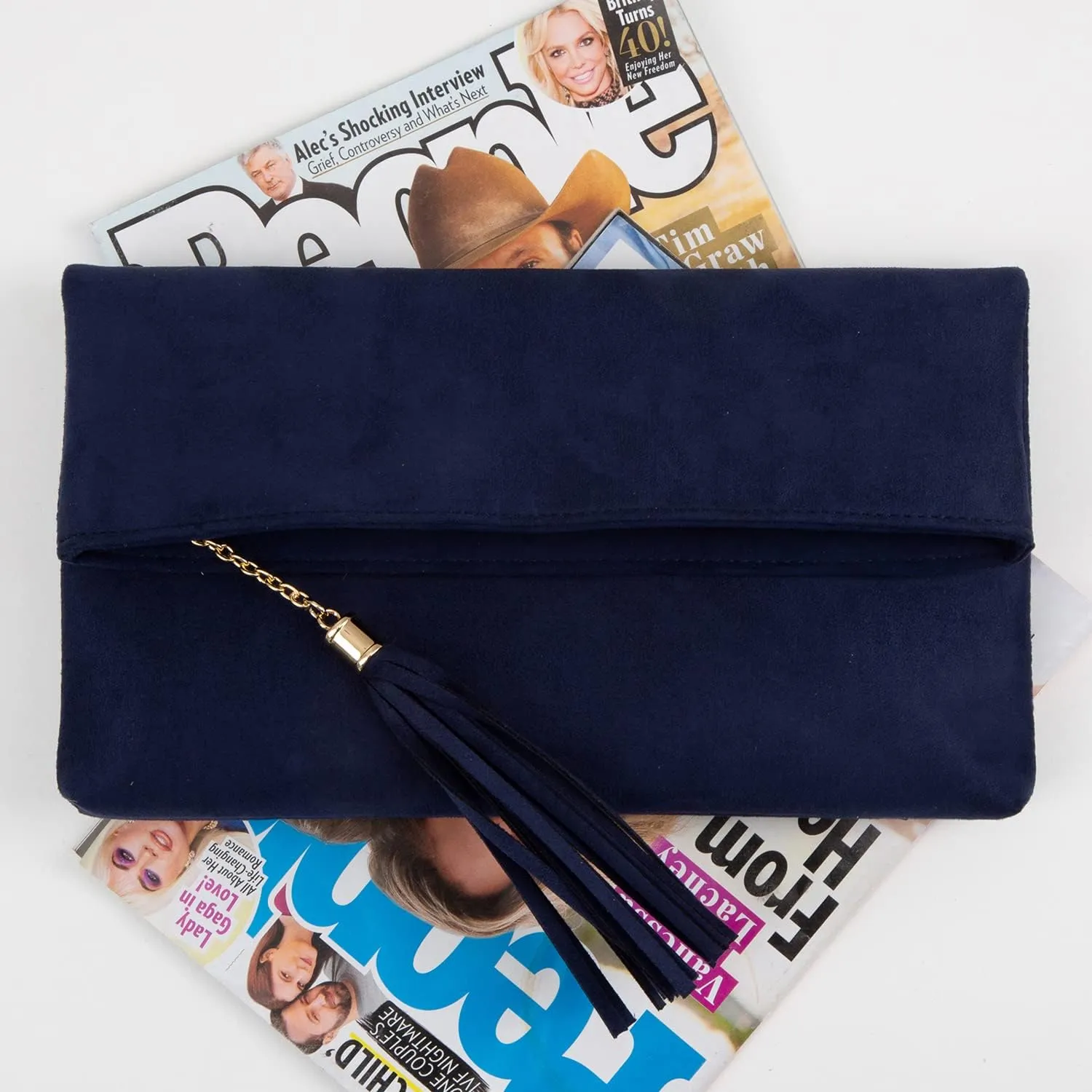 JNB Faux Micro Suede Fold Over Clutch