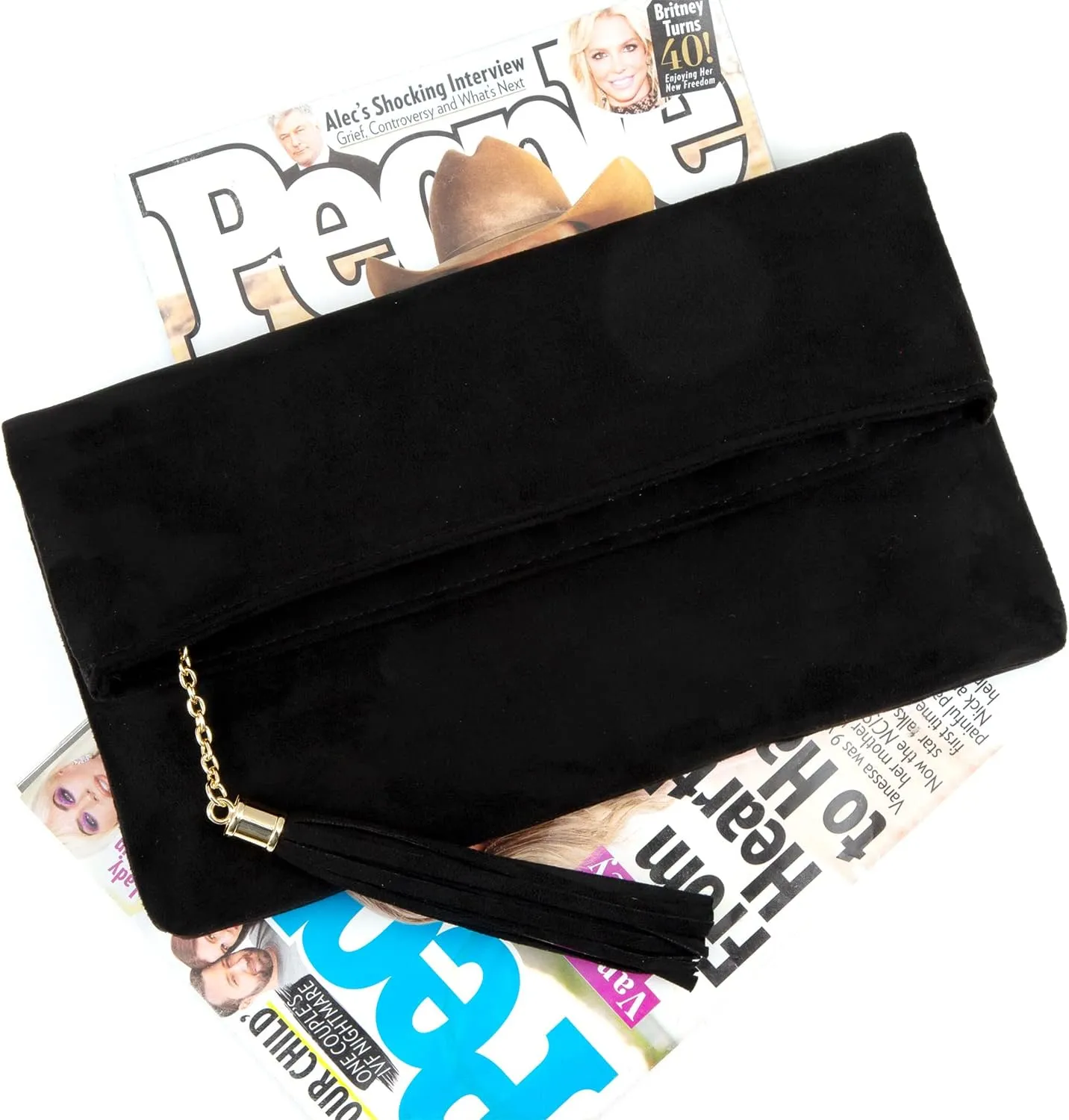 JNB Faux Micro Suede Fold Over Clutch