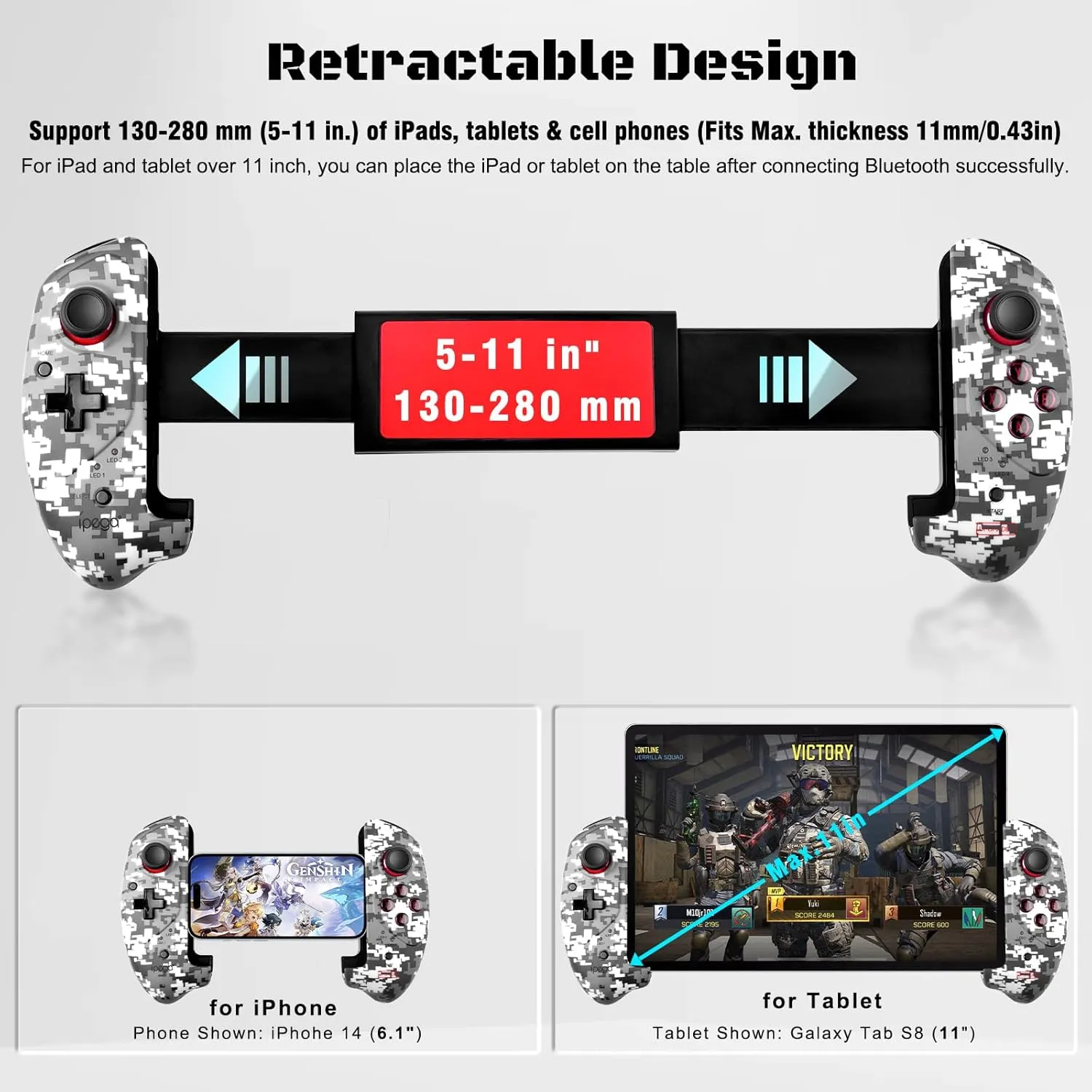 Joso Game Controller for iPad & Tablet, Bluetooth Mobile Gaming Controller Compatible with iPad Pro (11")/Air/Mini, iPhone, Android, Cloud Gaming - Ergonomic Design for Playing COD Mobile & More