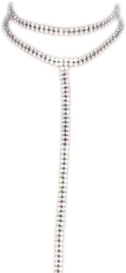Joygulls Sexy Multilayered Long Choker Necklaces Double Layer Crystal Full Rhinestone Choker Necklace Pendant Statement Necklaces Luxury Jewelry for Women Nightclub Party(Silver)