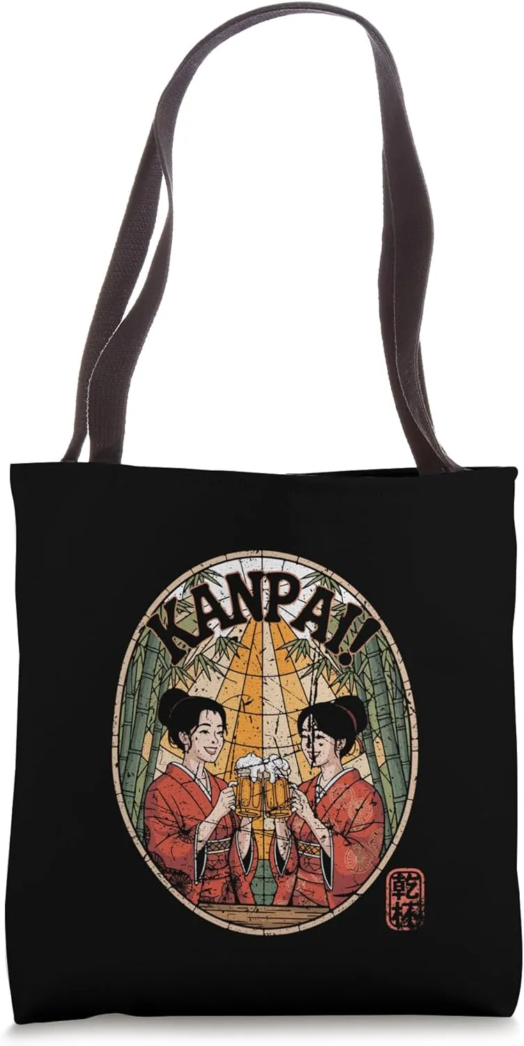 Kanpai Japan Cheers Kimono Girls Bamboo Beer Art Souvenir Tote Bag