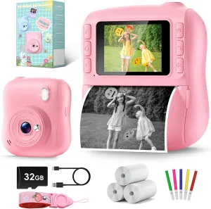 Kids Camera Instant Print, Instant Camera for Girls, Digital Camera Birthday Gifts for Toddler Age 3-12, Portable Travel Toy for 4 5 6 7 8 9 10 11 Year Old Girls Boys(Pink)