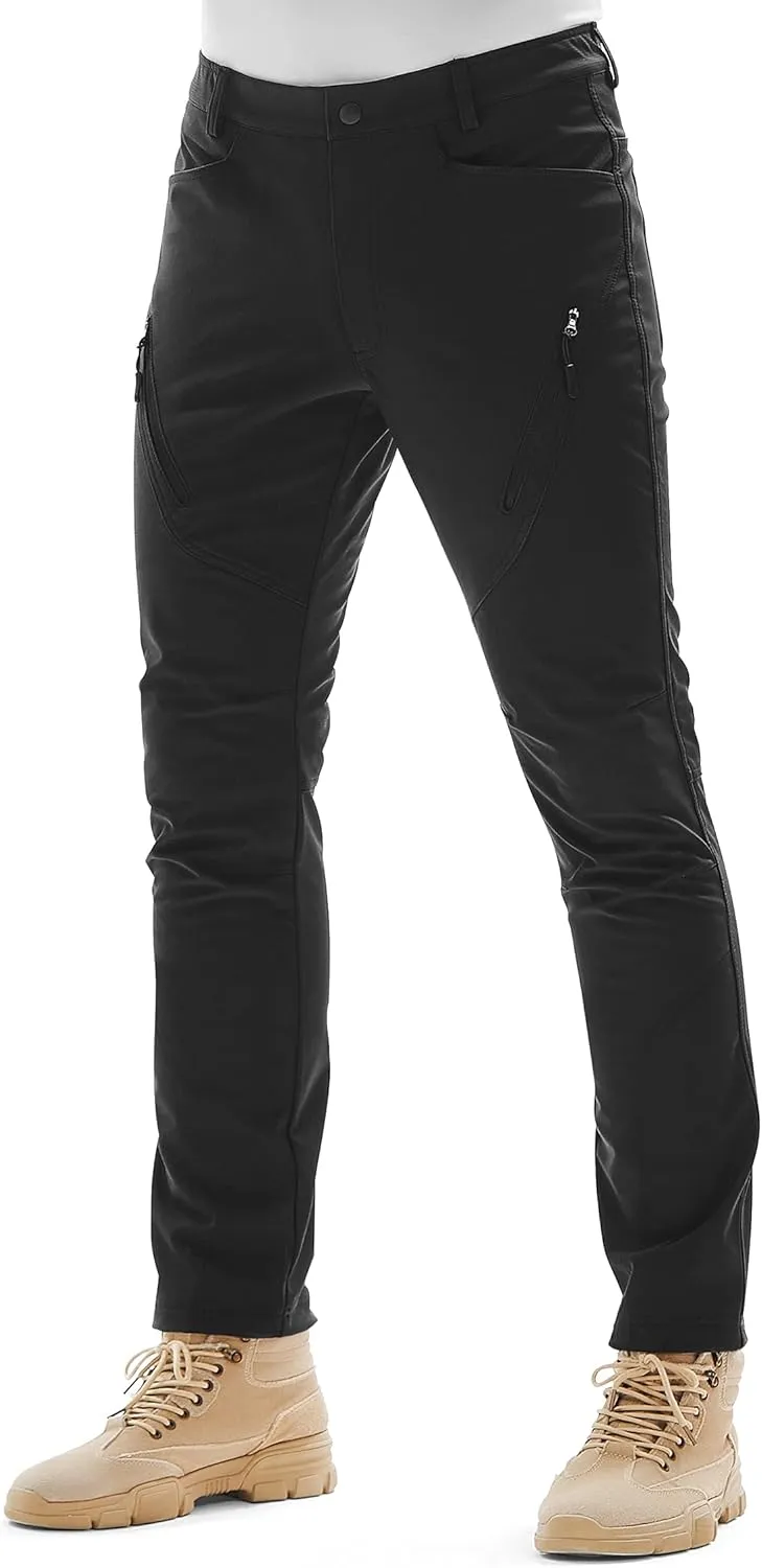 KUTOOK Men's Hiking Pants Softshell Ski Snow Pants Thermal Fleece Lined Water Resistant Outdoor Trousers with 6 Pockets