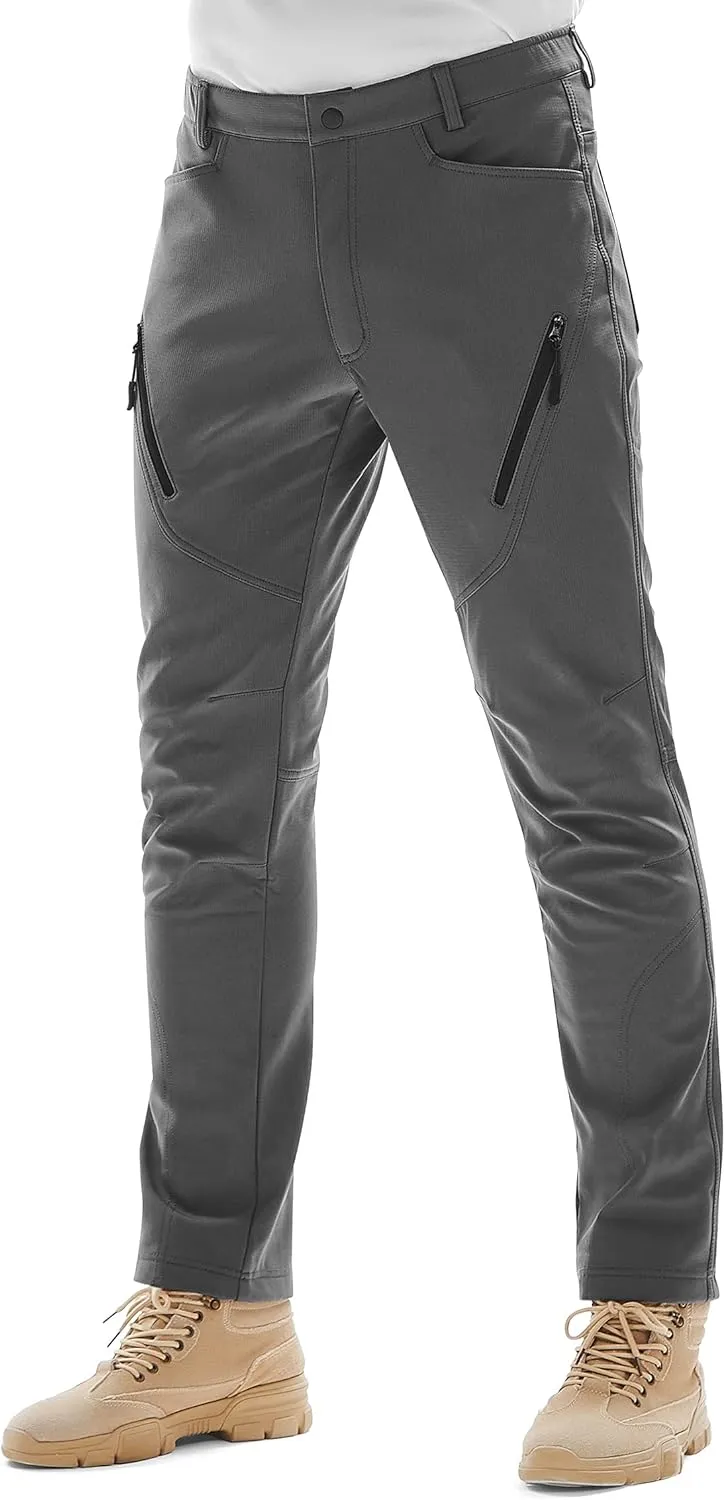 KUTOOK Men's Hiking Pants Softshell Ski Snow Pants Thermal Fleece Lined Water Resistant Outdoor Trousers with 6 Pockets