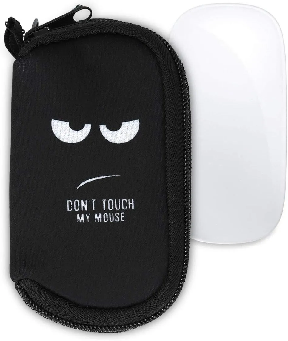 kwmobile Neoprene Case Compatible with Apple Magic Mouse 1/2 - Case Bag - Don't Touch My Mouse White/Black