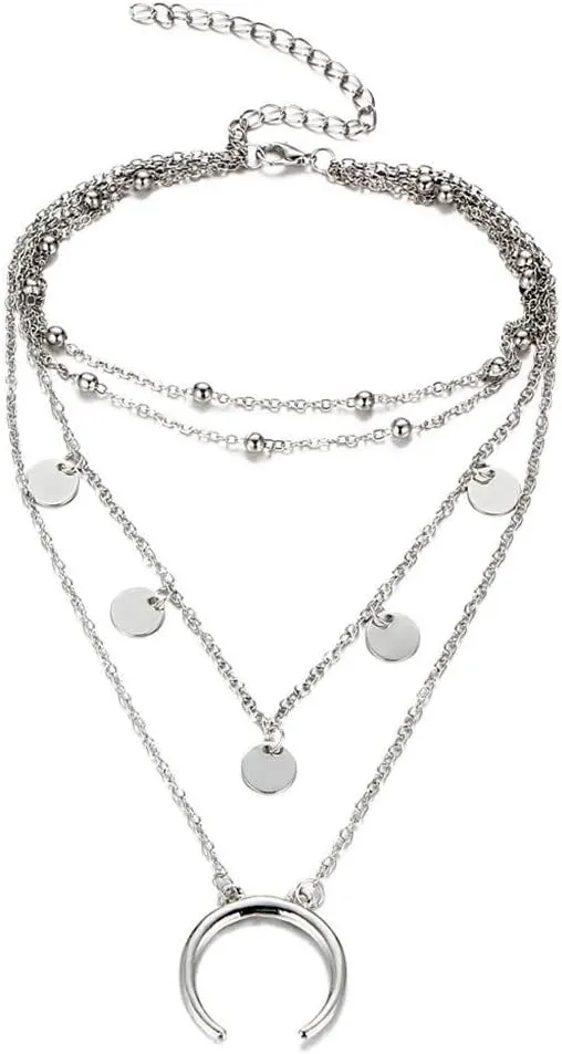 Lady Elegant Necklace Multi-Layer Necklaces for Women Girls Fashion Necklace (Silver, One Size)