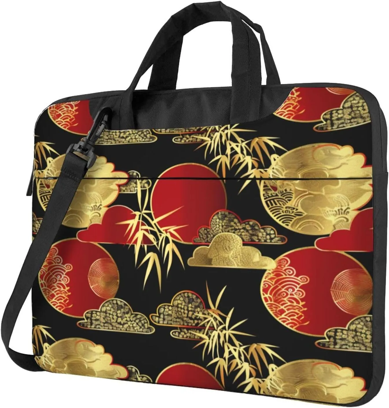 Laptop Bag Japanese Bamboo Geometric Red Golden Laptop Tote Bag Women Men Laptop Sleeve Case Lightweight Briefcase