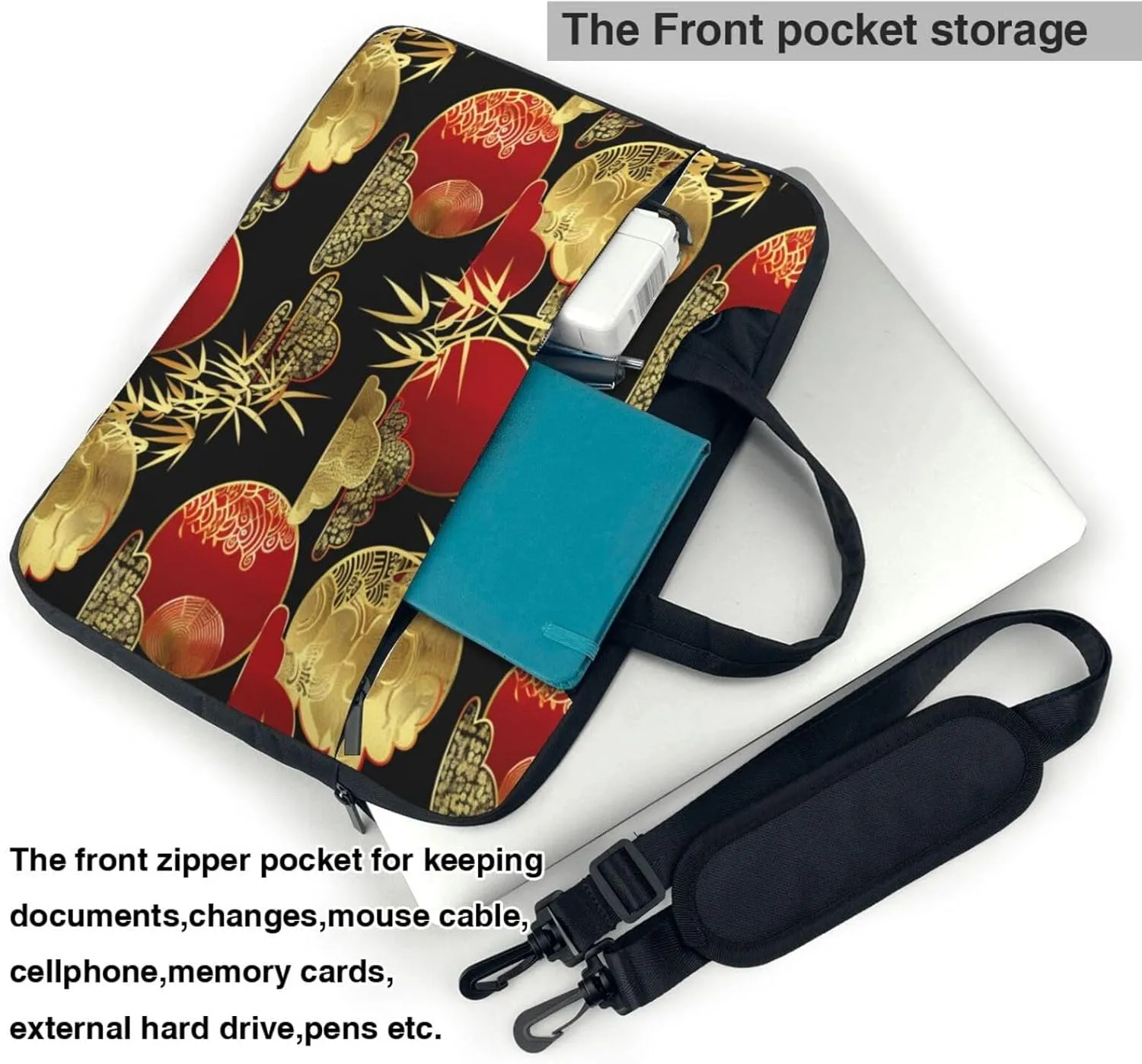 Laptop Bag Japanese Bamboo Geometric Red Golden Laptop Tote Bag Women Men Laptop Sleeve Case Lightweight Briefcase