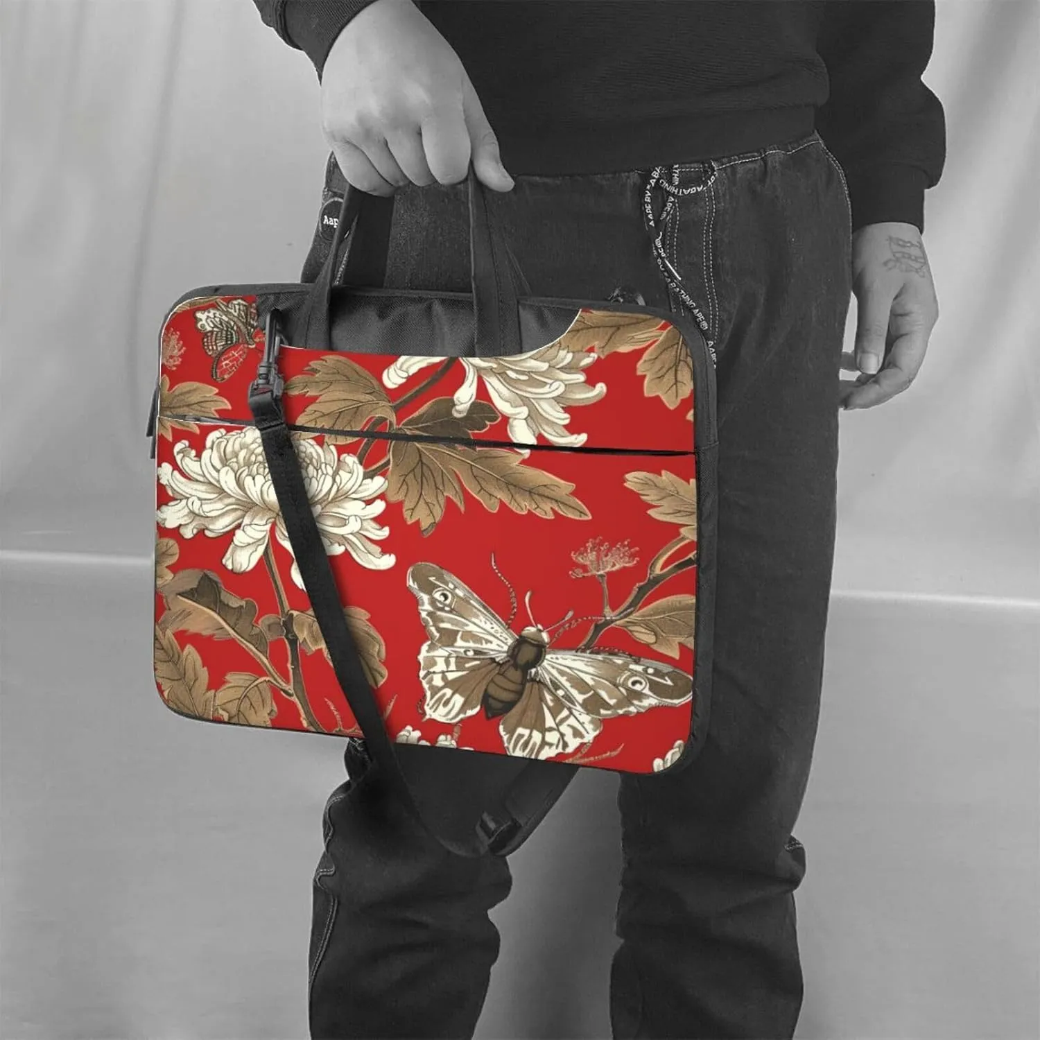 Laptop Bag Japanese Bamboo Geometric Red Golden Laptop Tote Bag Women Men Laptop Sleeve Case Lightweight Briefcase