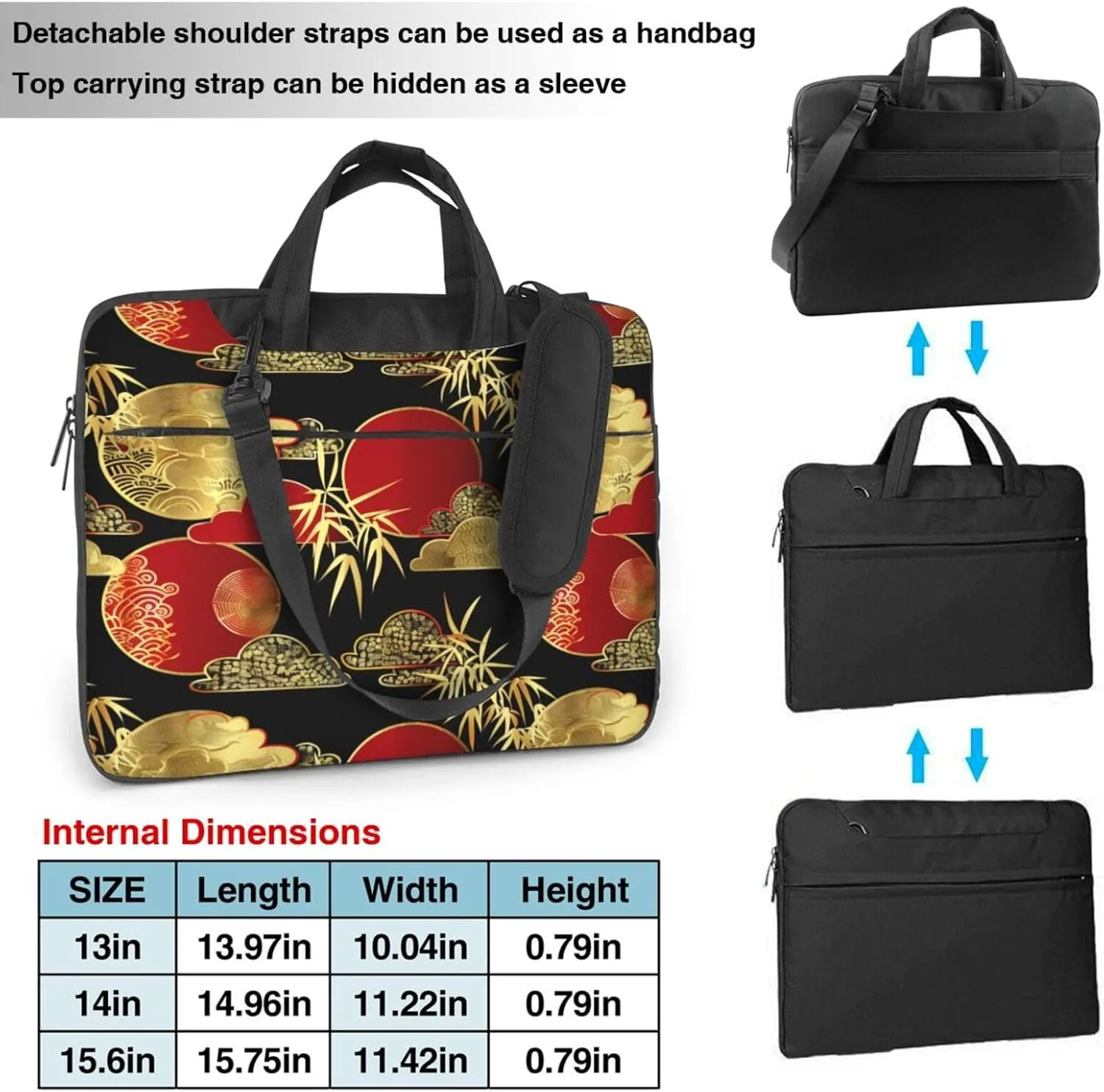 Laptop Bag Japanese Bamboo Geometric Red Golden Laptop Tote Bag Women Men Laptop Sleeve Case Lightweight Briefcase