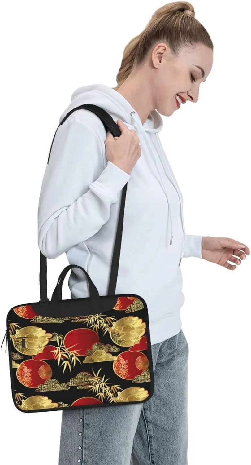 Laptop Bag Japanese Bamboo Geometric Red Golden Laptop Tote Bag Women Men Laptop Sleeve Case Lightweight Briefcase