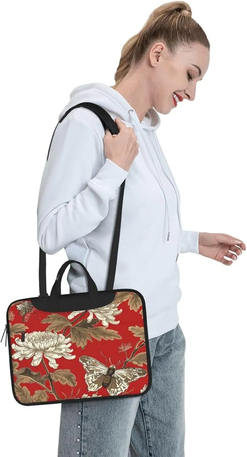 Laptop Bag Japanese Bamboo Geometric Red Golden Laptop Tote Bag Women Men Laptop Sleeve Case Lightweight Briefcase