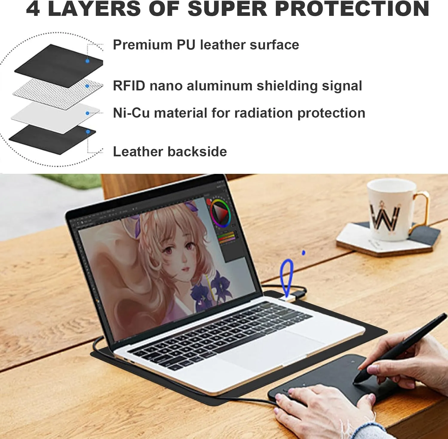 Laptop Protective Pad, Electromagnetic Radiation Laptop Protective Pad, Suitable for Laptops, Tablets, and Mobile Phones, Easy to Carry (7.8x11.8inch Black)