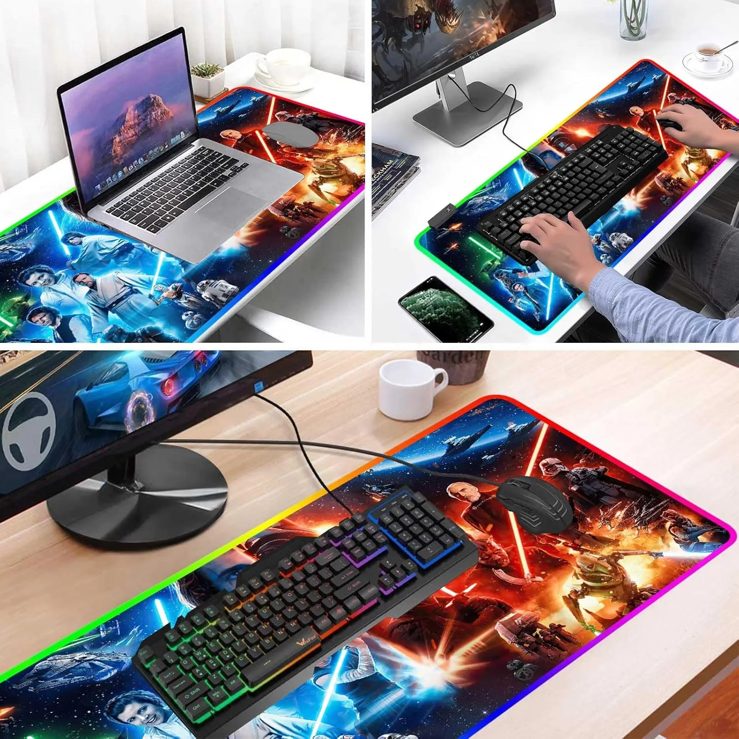 Large Gaming RGB Mouse Pad XXL,Large Wide Gaming Mousepad,Desk Accessories,Office Supplies,Office Decor,Non-Slip Rubber Base and Stitched Edges Desk Pad for Computer Game Office Work,31.5"x15.7"