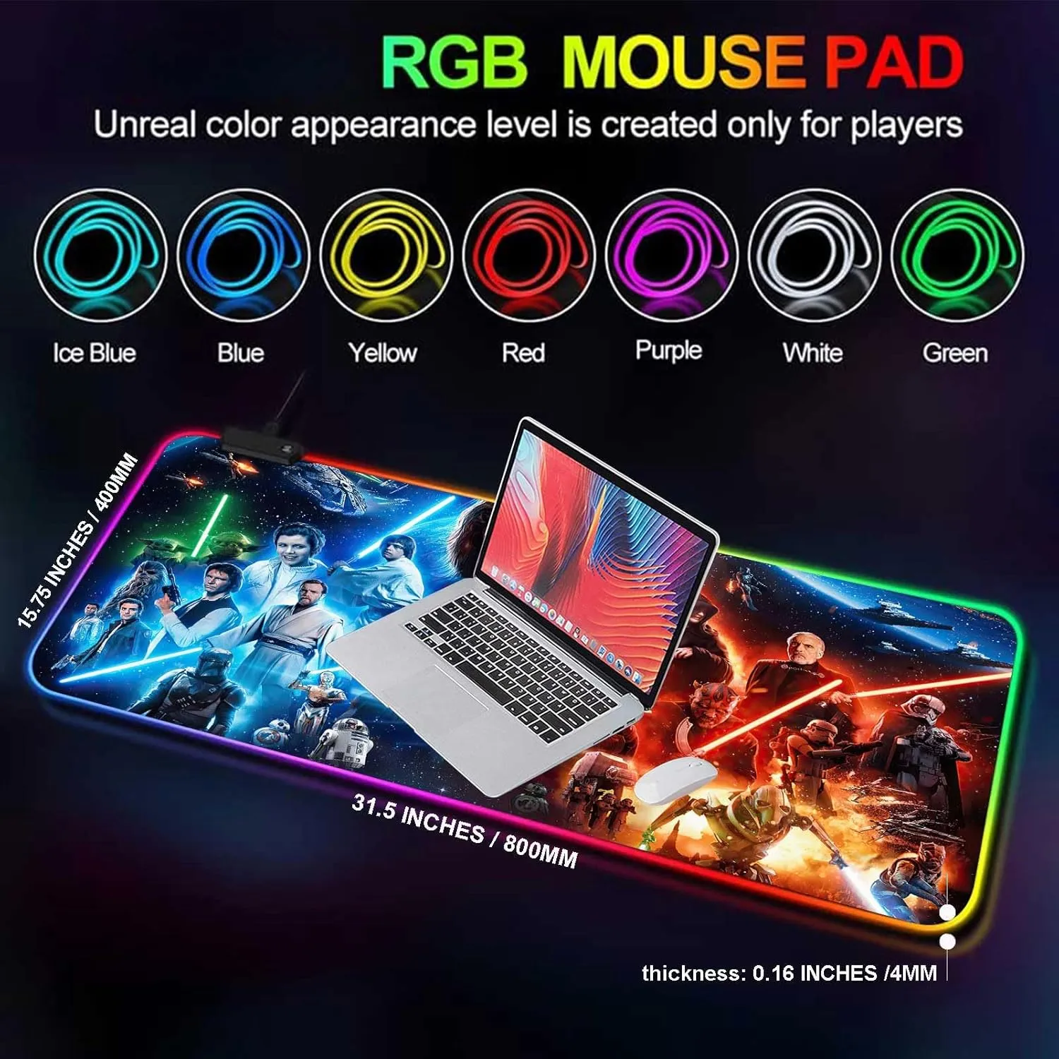 Large Gaming RGB Mouse Pad XXL,Large Wide Gaming Mousepad,Desk Accessories,Office Supplies,Office Decor,Non-Slip Rubber Base and Stitched Edges Desk Pad for Computer Game Office Work,31.5"x15.7"