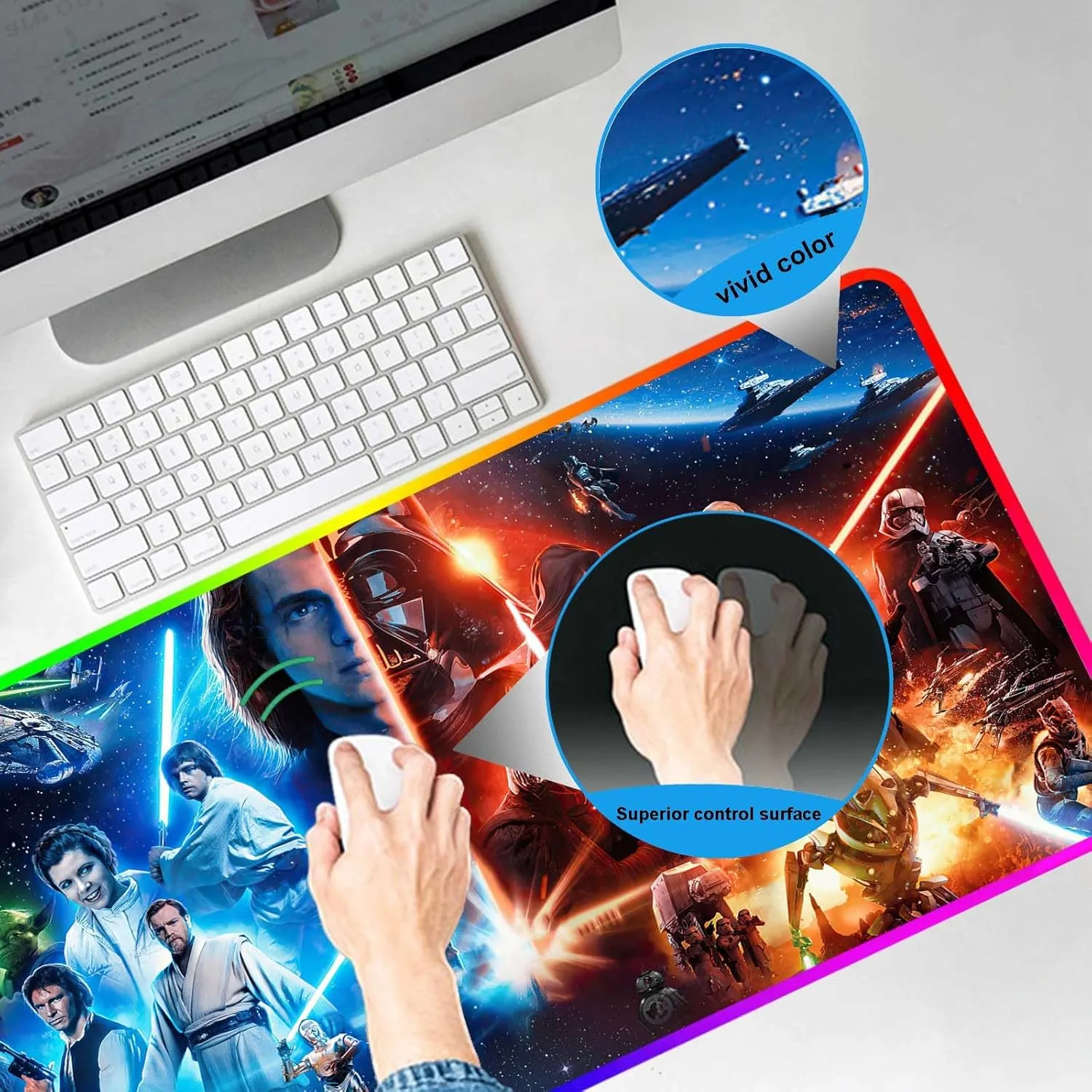 Large Gaming RGB Mouse Pad XXL,Large Wide Gaming Mousepad,Desk Accessories,Office Supplies,Office Decor,Non-Slip Rubber Base and Stitched Edges Desk Pad for Computer Game Office Work,31.5"x15.7"