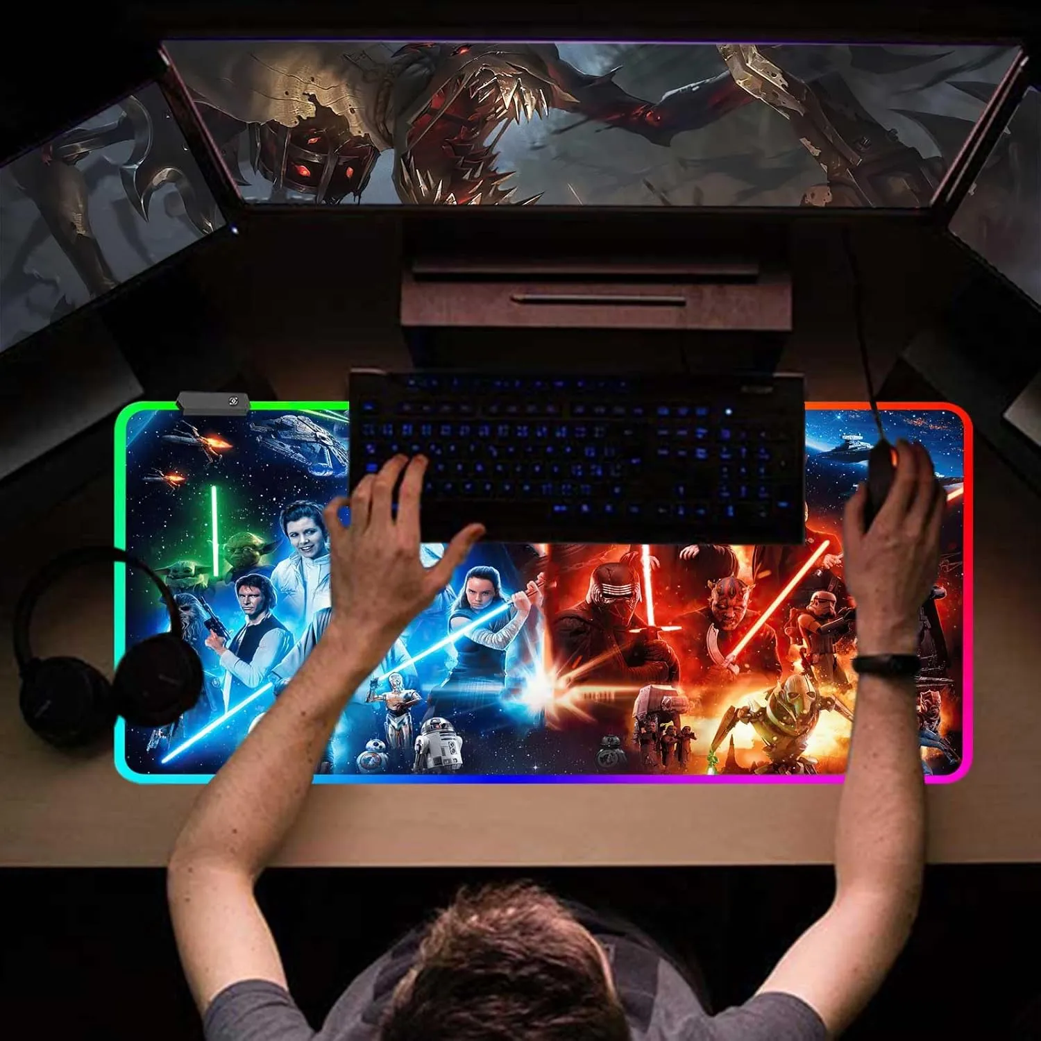 Large Gaming RGB Mouse Pad XXL,Large Wide Gaming Mousepad,Desk Accessories,Office Supplies,Office Decor,Non-Slip Rubber Base and Stitched Edges Desk Pad for Computer Game Office Work,31.5"x15.7"