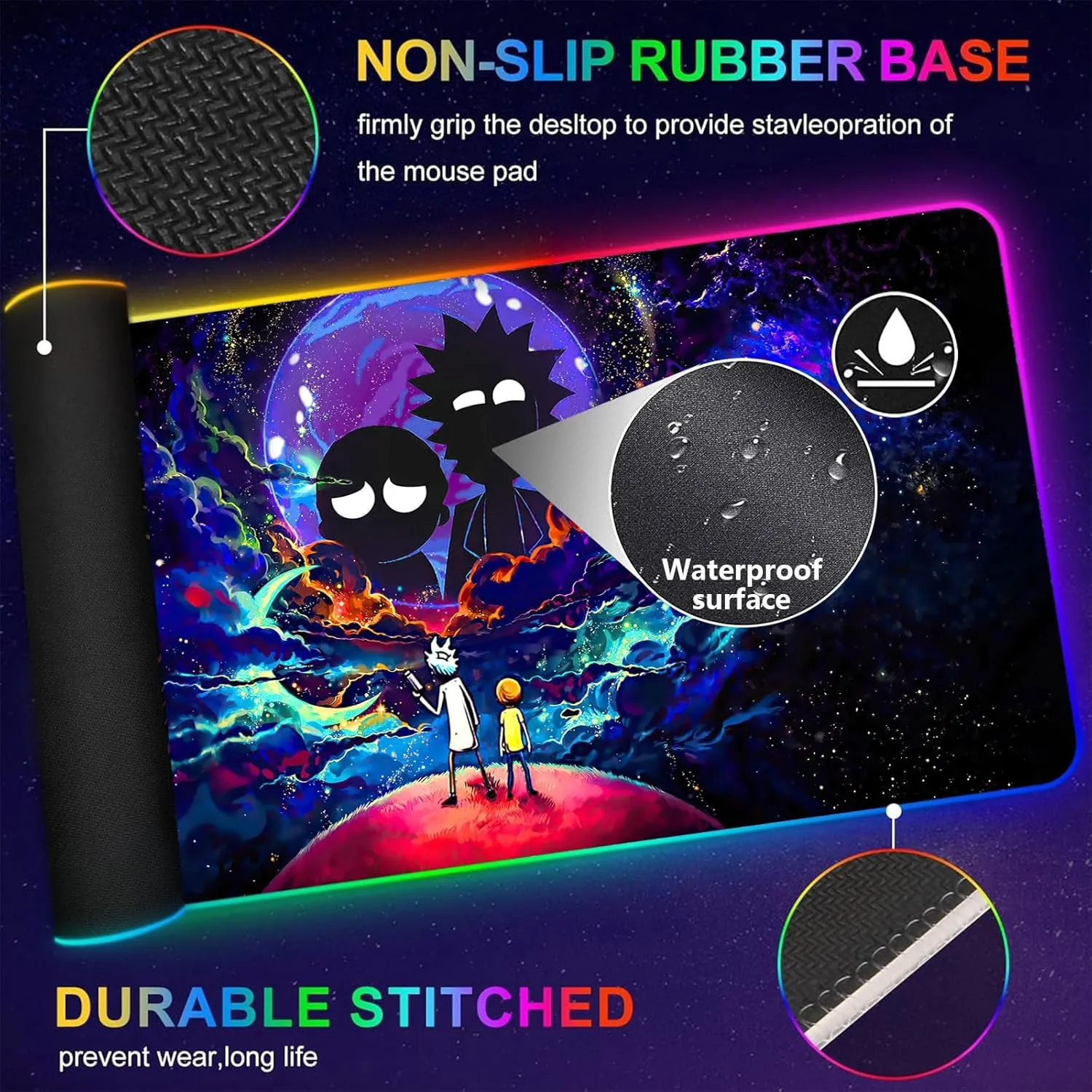 Large RGB Gaming Mouse Pad Anime Night Sky Space Stars Desk Pad,Mousepad Non-Slip Rubber Base with 12 Lighting Modes,Desk Accessories,Office Decor,Computer Keyboard Mat Soft Mouse Mat 31.5X15.7 inches