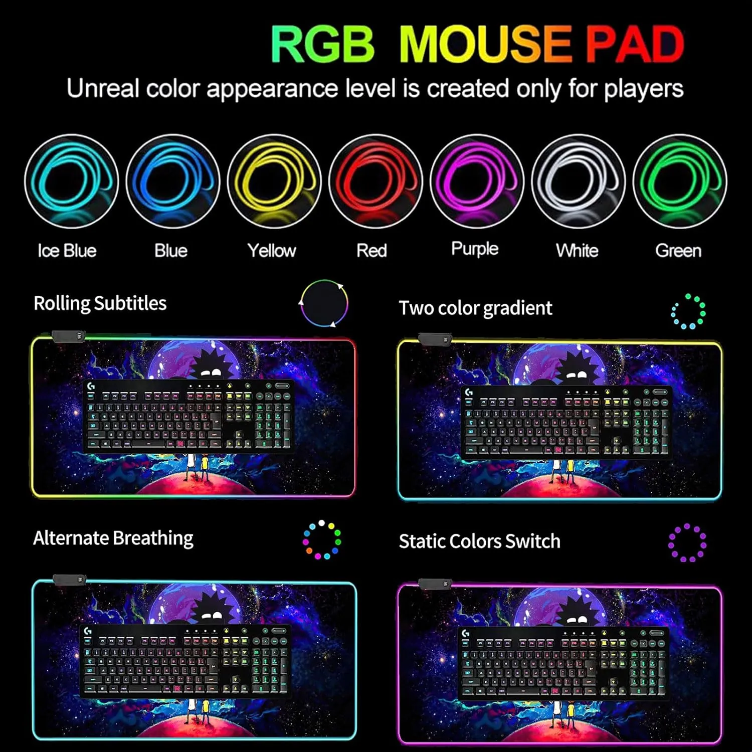 Large RGB Gaming Mouse Pad Anime Night Sky Space Stars Desk Pad,Mousepad Non-Slip Rubber Base with 12 Lighting Modes,Desk Accessories,Office Decor,Computer Keyboard Mat Soft Mouse Mat 31.5X15.7 inches