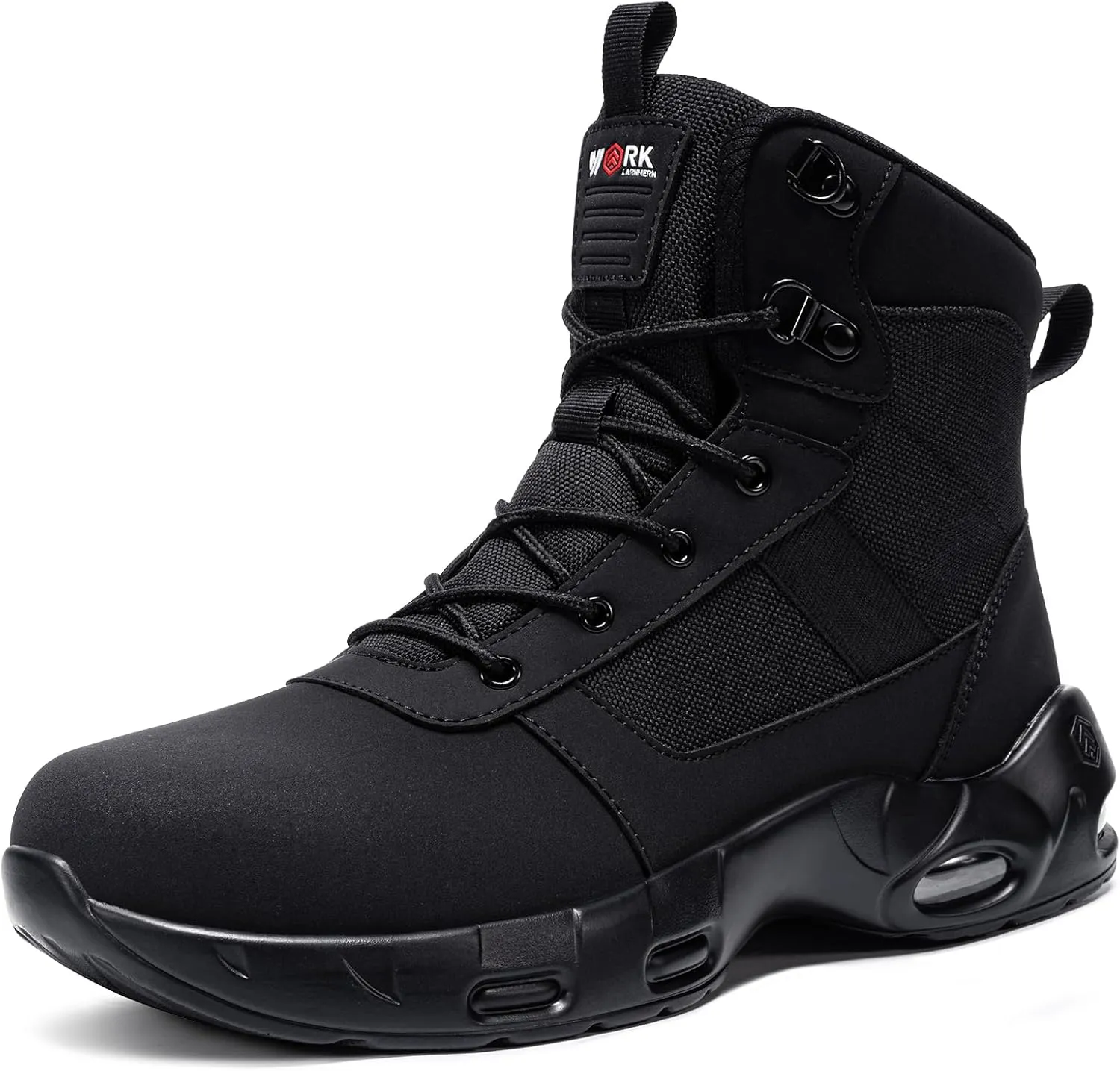 LARNMERN Steel Toe Boot Men Non Slip Work Shoe Rainproof Safety Toe Sneaker Side Zipper Industrail Boot Air Cushion High Top Tactical Shoe(9 Men, Black)