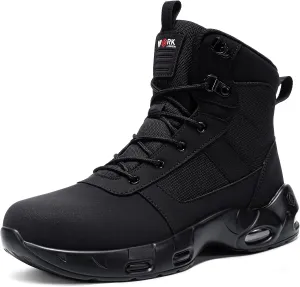 LARNMERN Steel Toe Boot Men Non Slip Work Shoe Rainproof Safety Toe Sneaker Side Zipper Industrail Boot Air Cushion High Top Tactical Shoe(9 Men, Black)