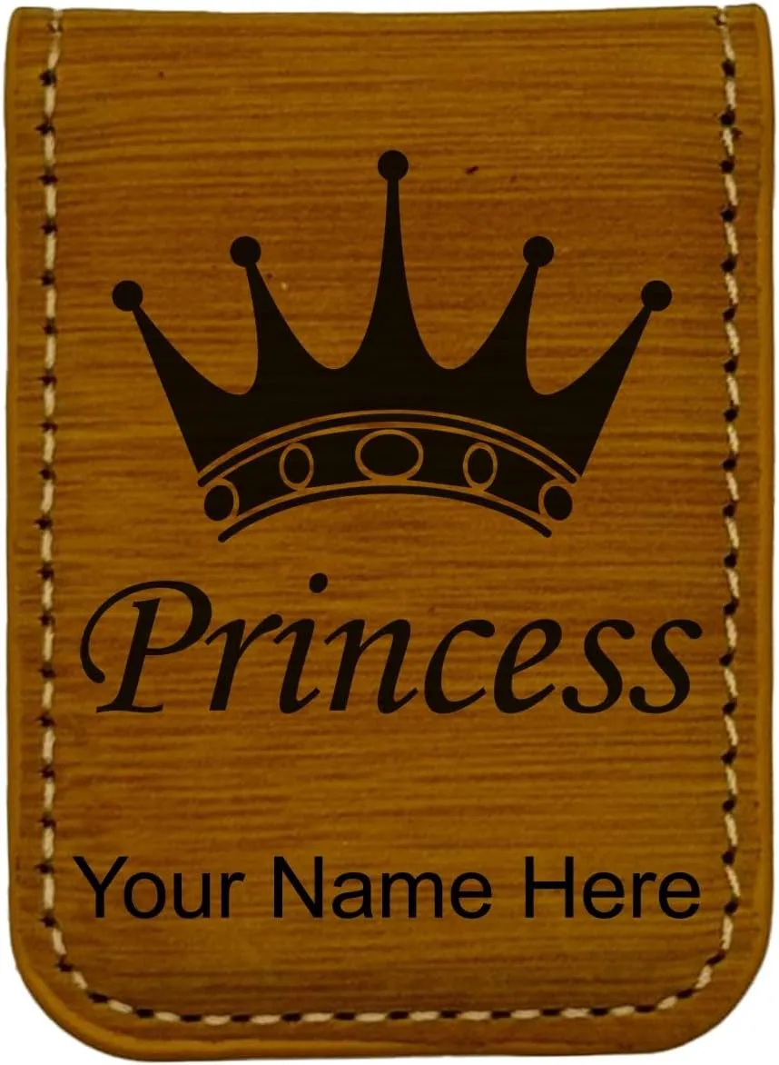 LaserGram Slim Magnetic Money Clip, Princess Crown, Personalized Engraving Included (Bamboo)
