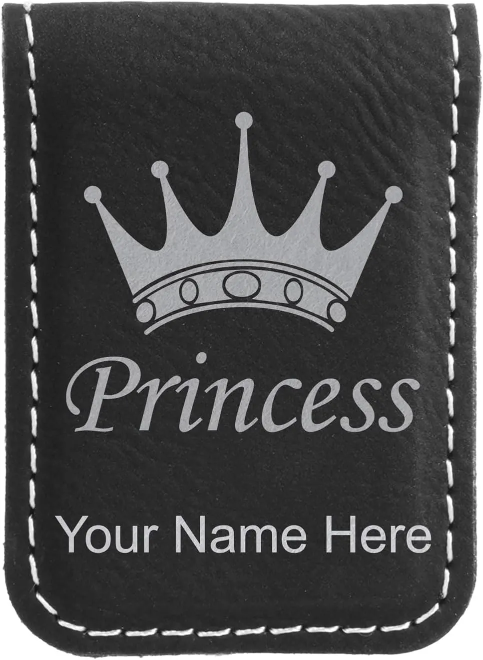 LaserGram Slim Magnetic Money Clip, Princess Crown, Personalized Engraving Included (Black with Silver)