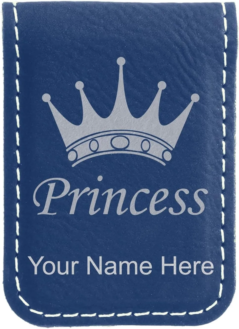 LaserGram Slim Magnetic Money Clip, Princess Crown, Personalized Engraving Included (Dark Blue)