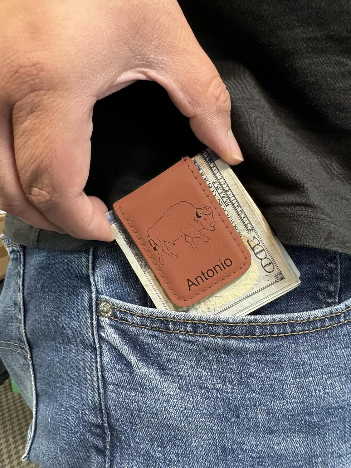 LaserGram Slim Magnetic Money Clip, Princess Crown, Personalized Engraving Included (Dark Brown)