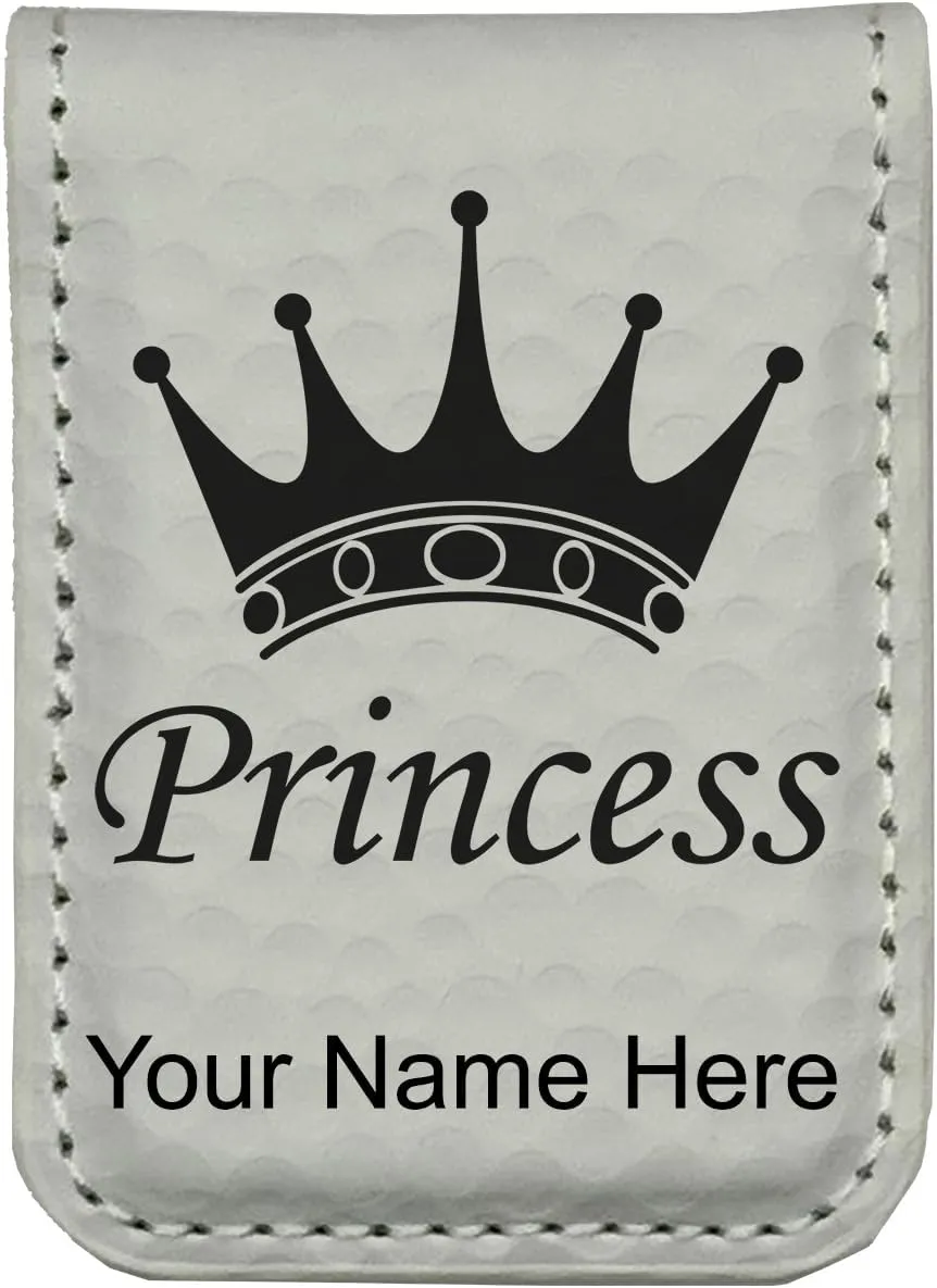 LaserGram Slim Magnetic Money Clip, Princess Crown, Personalized Engraving Included (Golf White)