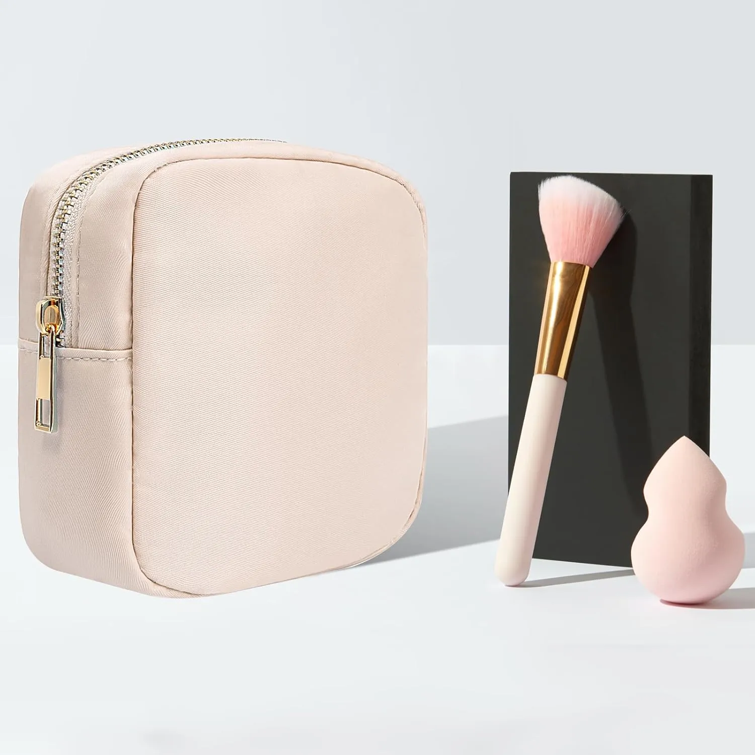 LETGO Nylon Small Makeup Pouch, Travel Size Toiletry Bag, Cute Mini Cosmetic Bag, Zipper Pouches, Coin Purse, Car Accessories (Mini-Beige)