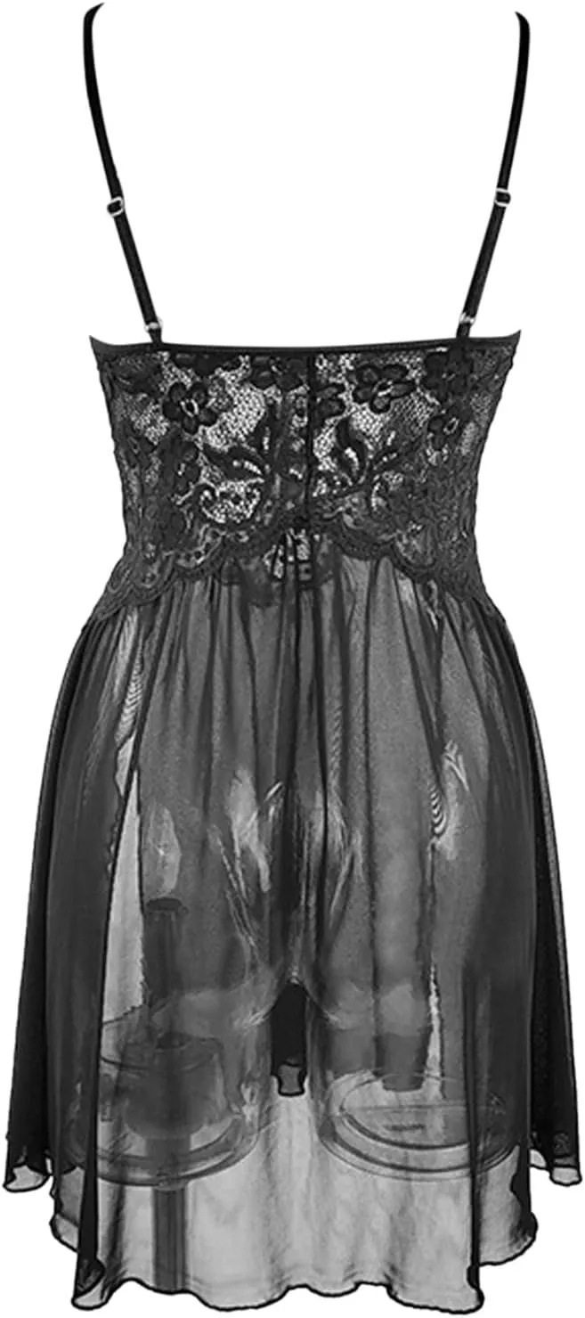 Lingerie Lace Chemise Strap Sleepwear Negligee V Neck Split Nightgown Mesh Sleepwear See Through Side Slit Nightwear Nighty