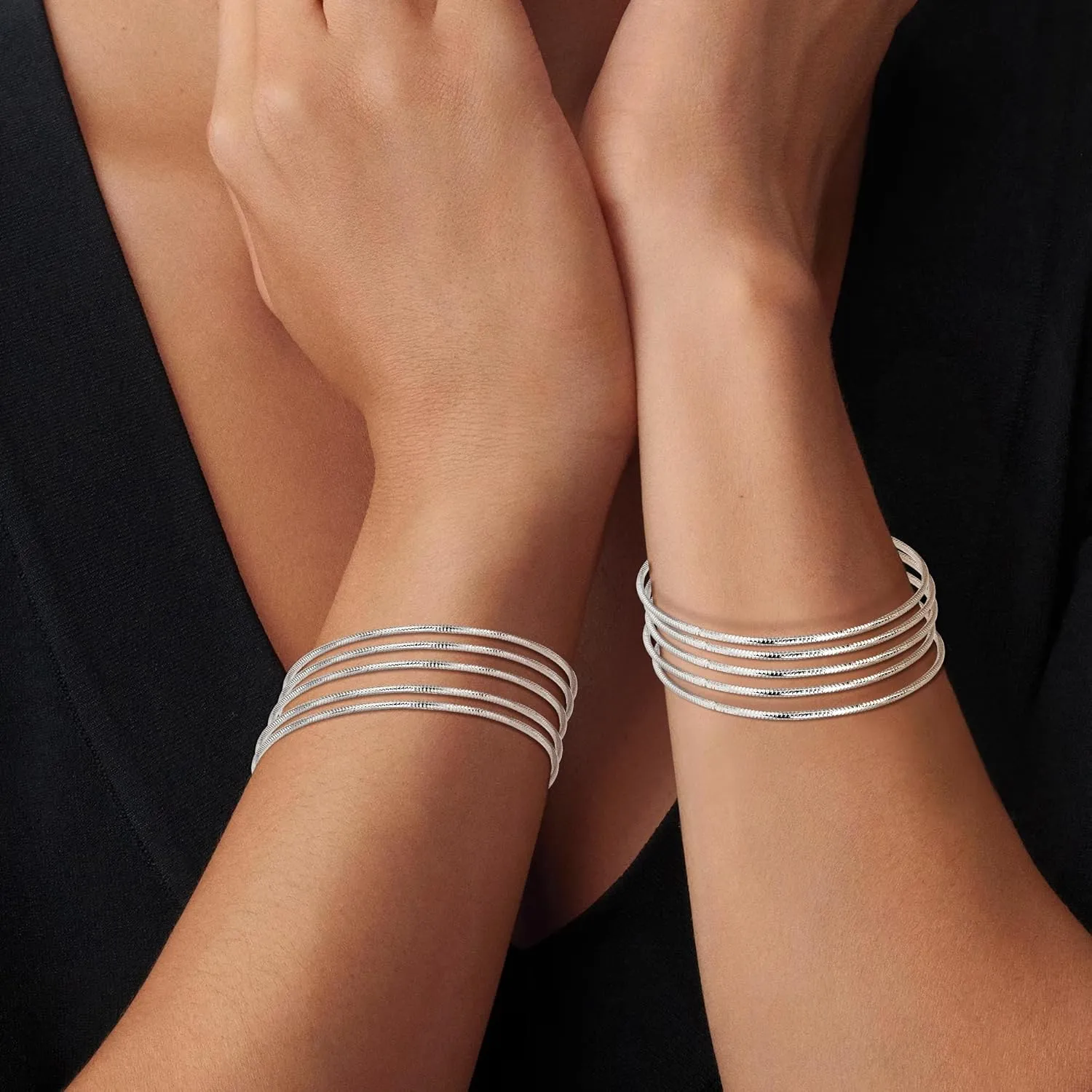 Linkidea Bangle Bracelets for Women, Set of 10 Extra Large Round Bangles, Multi Layer Stackable Textured Jewelry Accessories