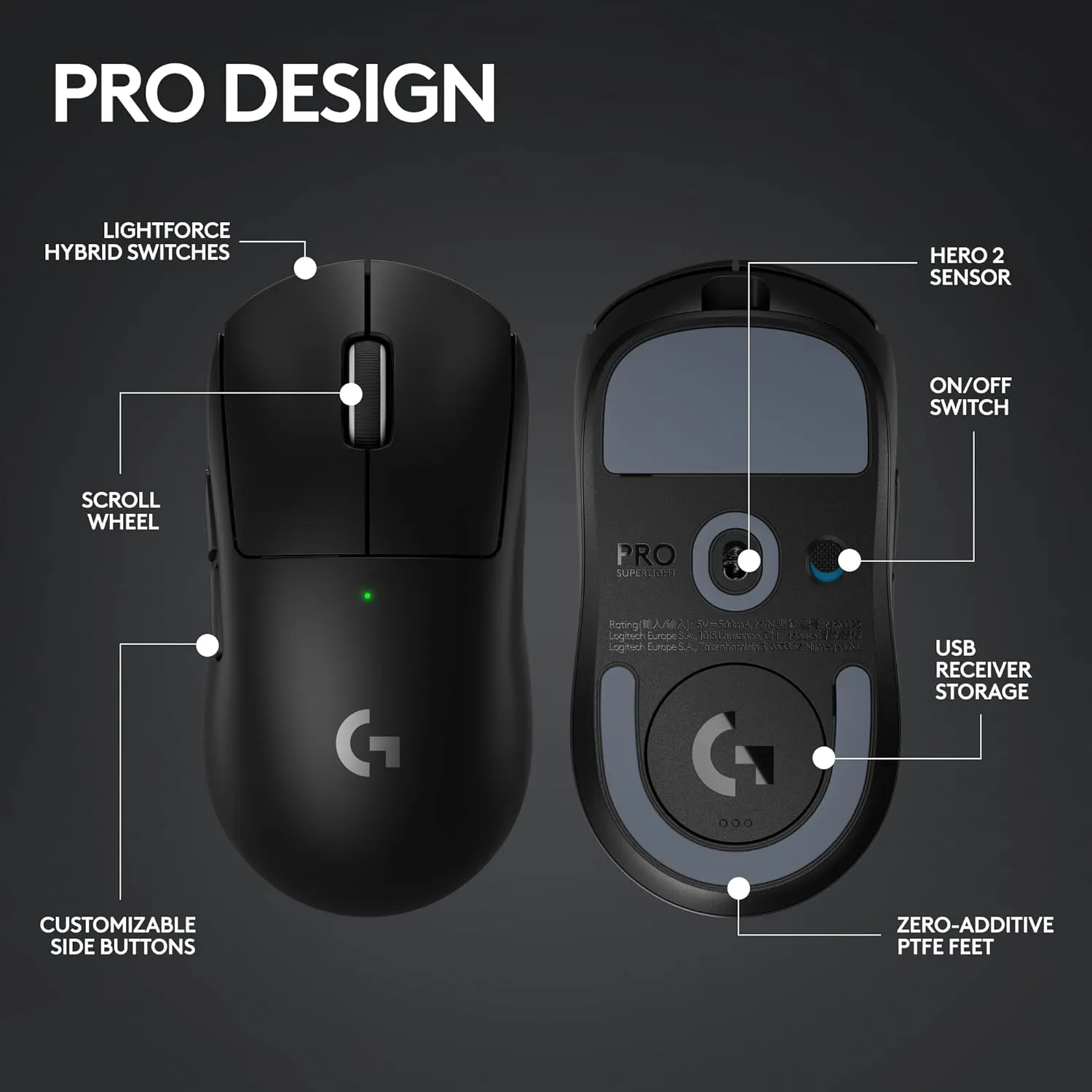 Logitech G PRO X Superlight 2 Lightspeed Wireless Gaming Mouse, 8K Polling, Lightweight, LIGHTFORCE Hybrid Switches, Hero 2 Sensor, 888 IPS, 44,000 DPI,USB-C Charging, PC & Mac (Renewed)