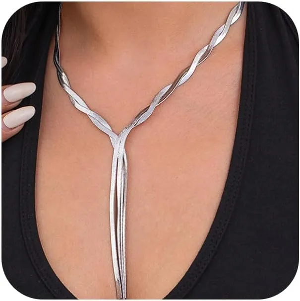 Long Gold Choker Necklace Fashion Snake Chain Drop Choker Accessories Body Chains Y Necklaces for Women Thick Costume Outfit Dress Statement Jewelry