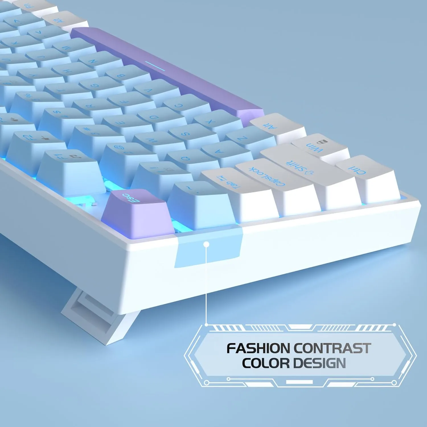 MageGee 75% Mechanical Gaming Keyboard with Blue Switch, LED Blue Backlit, 87 Keys Compact TKL Wired Keyboards for Windows Laptop PC Gamer - Blue/White