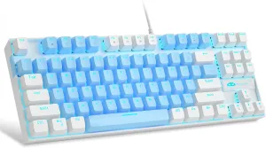 MageGee 75% Mechanical Gaming Keyboard with Blue Switch, LED Blue Backlit, 87 Keys Compact TKL Wired Keyboards for Windows Laptop PC Gamer - Blue/White