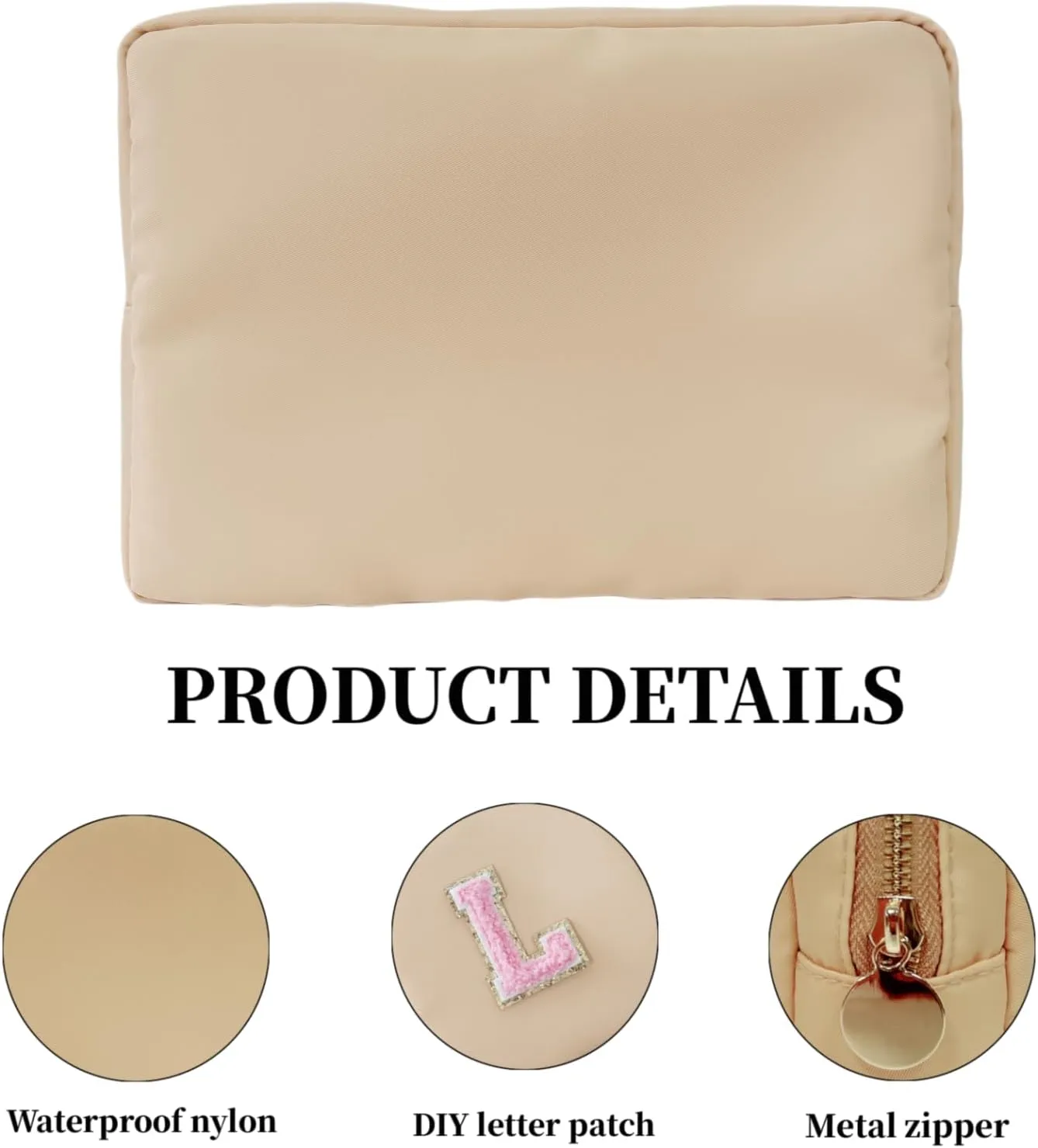Makeup Bag, Chenille Letter Bag,Nylon Cosmetic Zipper Pouch Bag, Travel Toiletry Storage Bag Pouch,Makeup Organizer,Preppy Makeup Bags Mini,Small,.Large for Women