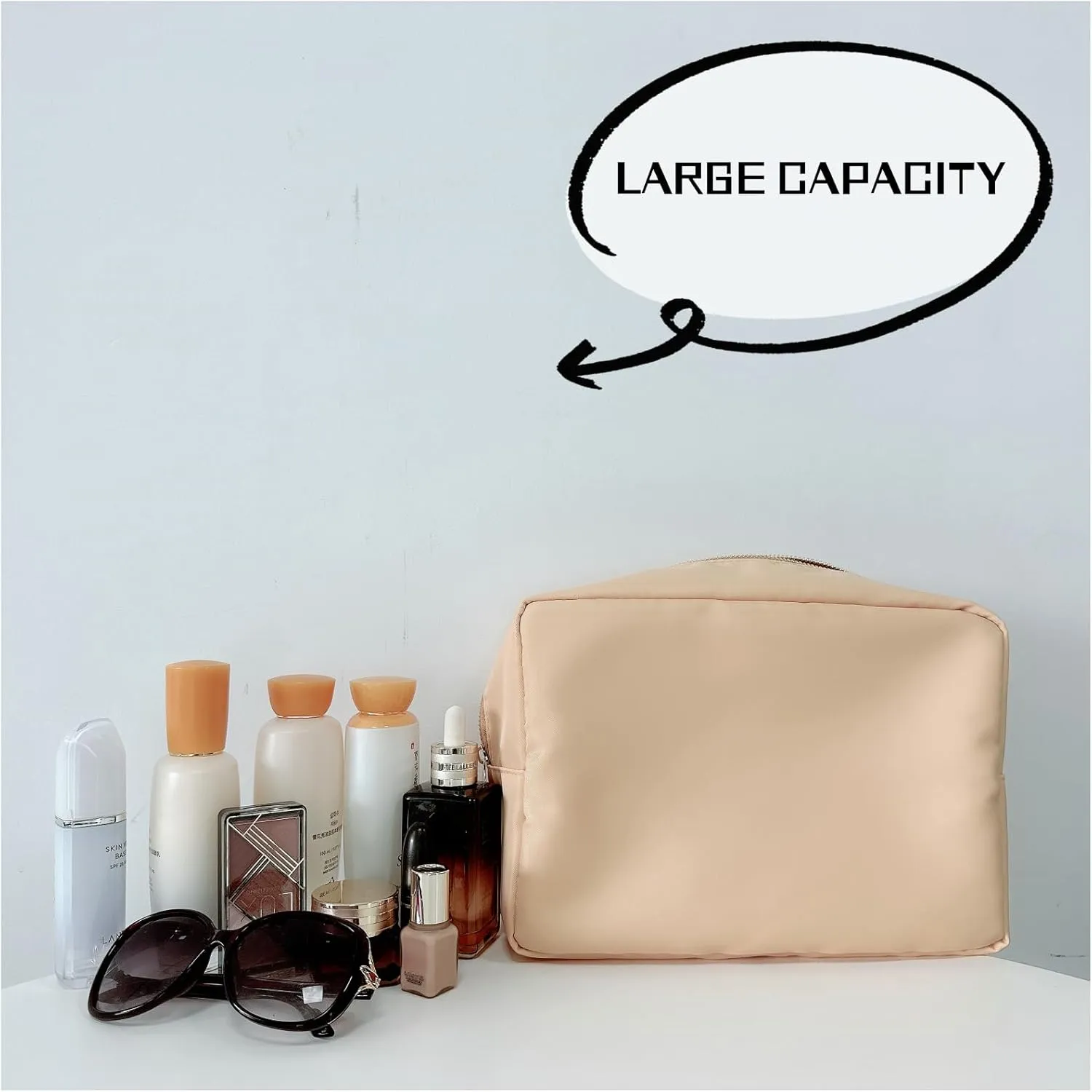 Makeup Bag, Chenille Letter Bag,Nylon Cosmetic Zipper Pouch Bag, Travel Toiletry Storage Bag Pouch,Makeup Organizer,Preppy Makeup Bags Mini,Small,.Large for Women